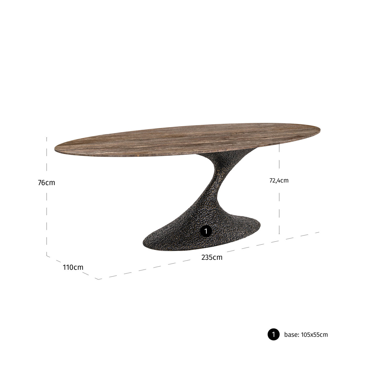 Russo Ash Brown & Travertine Oval Dining Table - 235cm by Richmond Interiors