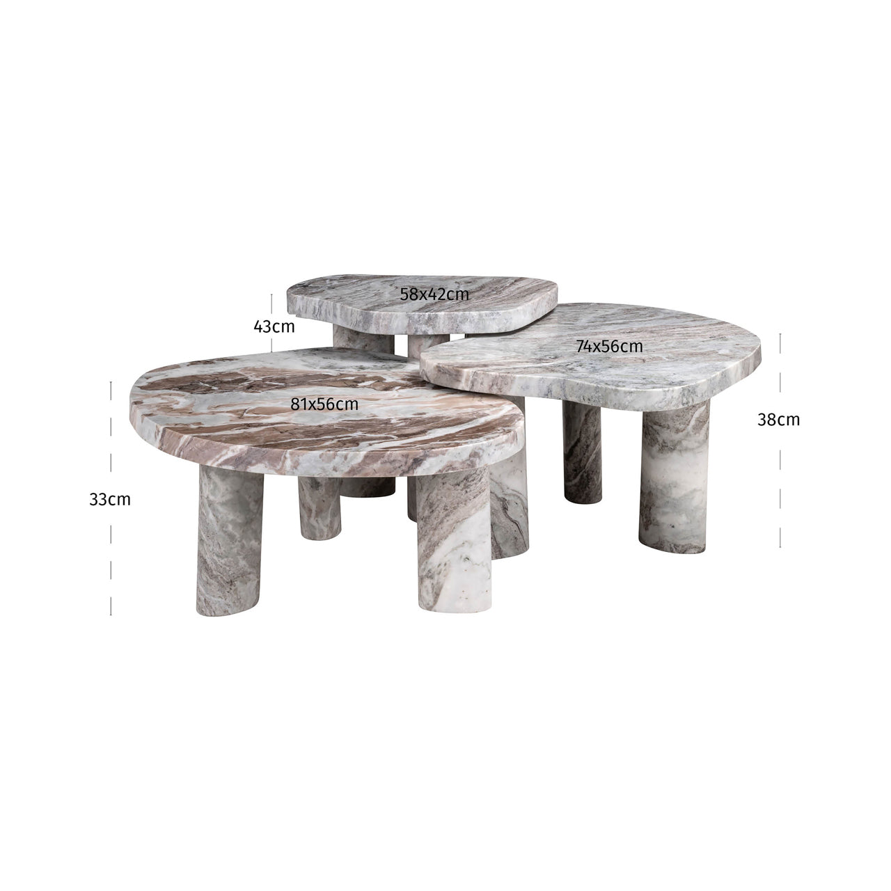 Coffee table Camino Blush beige (Set of 3) by Richmond Interiors