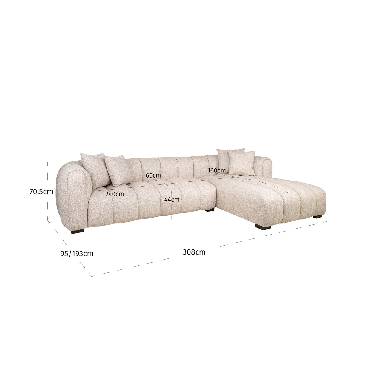 Novaro Cream Tweed Lounge Sofa - Right by Richmond Interiors