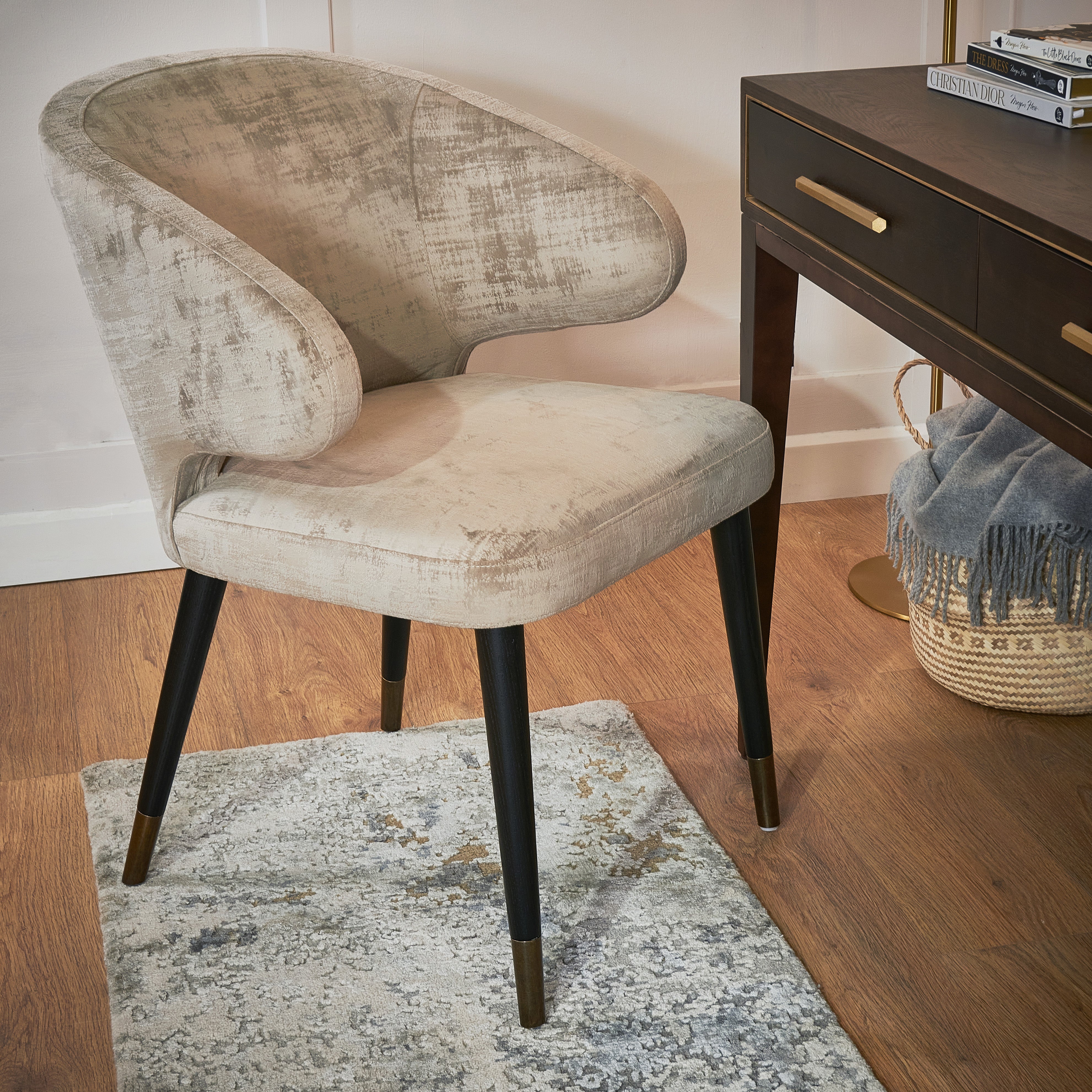 Arrone Wood & Luxe Mushroom Fabric Chair by RV Astley
