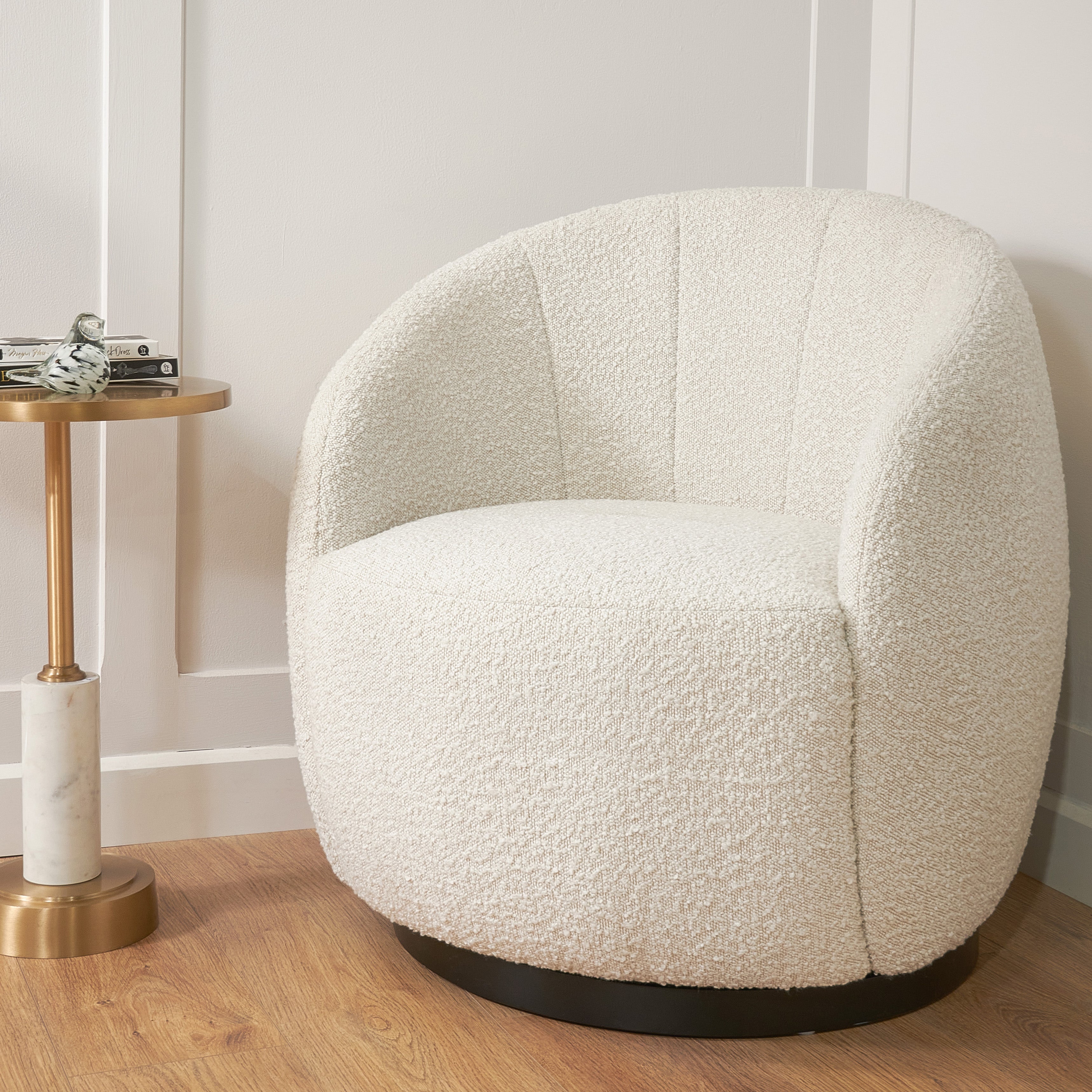 Chalain Natural Finish Boucle Swivel Chair by RV Astley