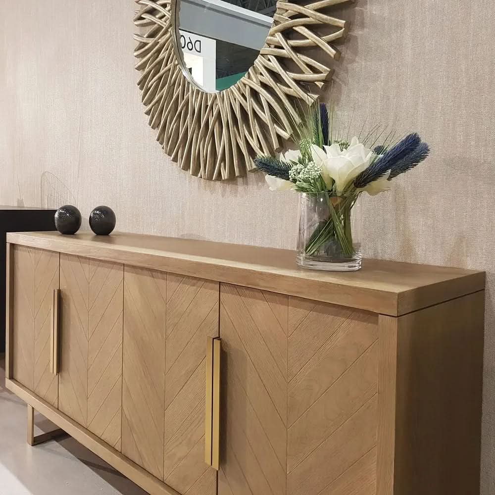 Valencia Textured Grey Oak Wood & Gold Sideboard Berkeley Designs