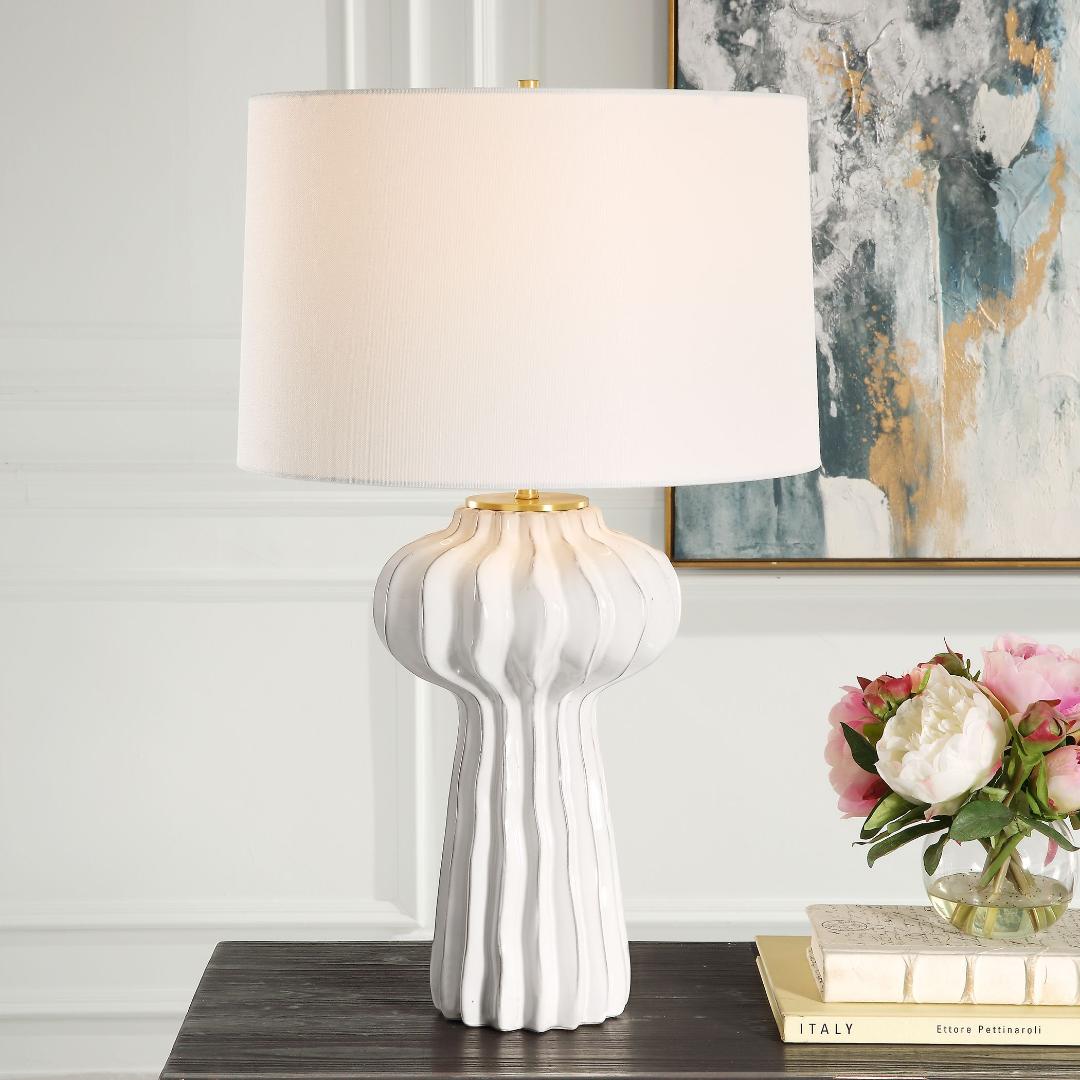 Wrenley Ridged White Table Lamp by Uttermost