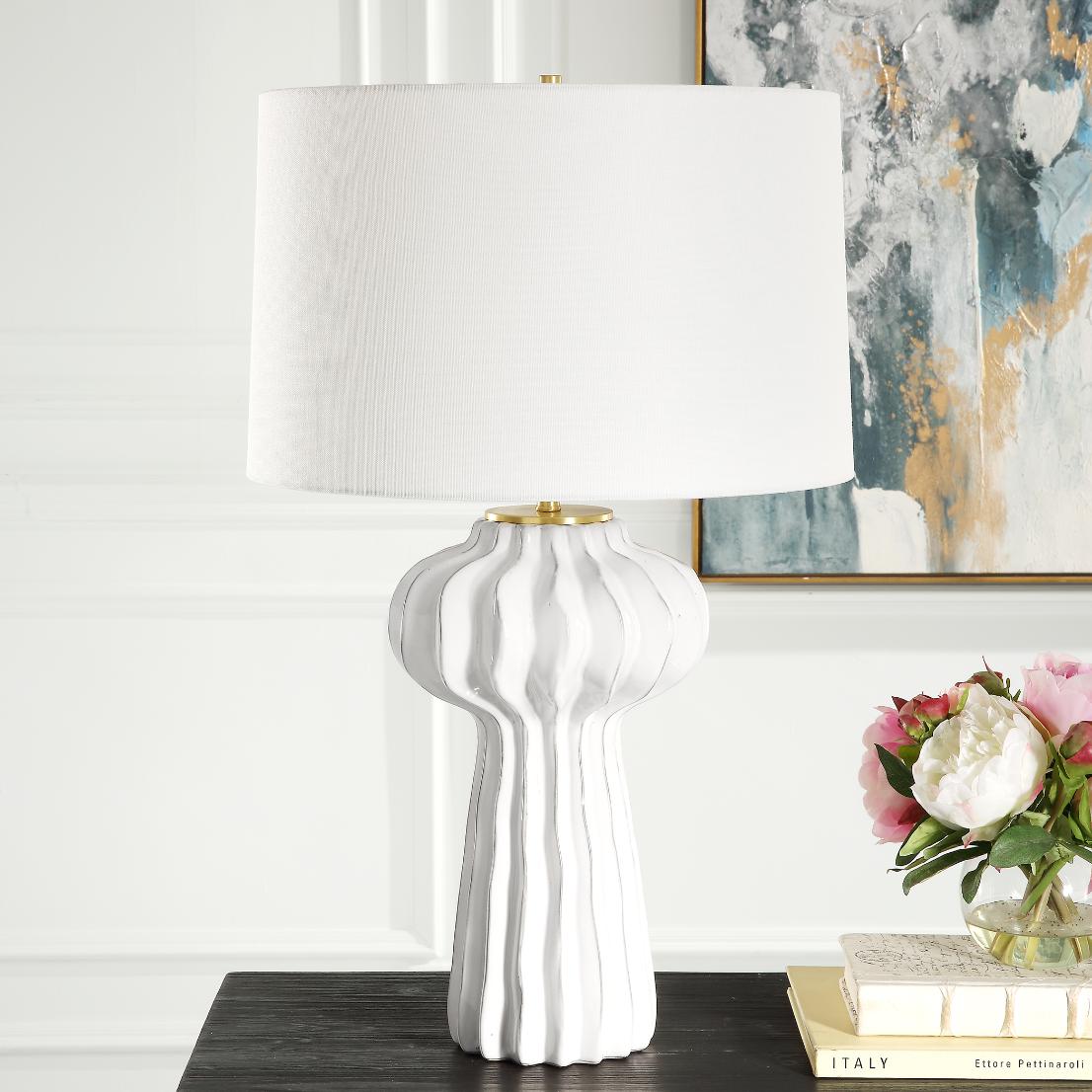 Wrenley Ridged White Table Lamp by Uttermost
