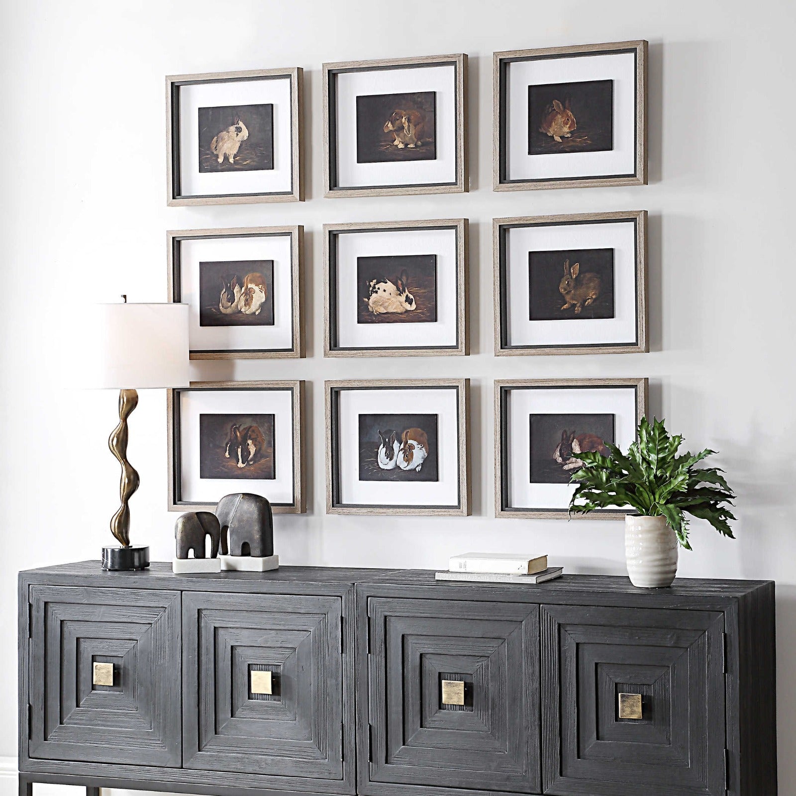 Resting Bunny Framed Prints Set of 9 by Uttermost