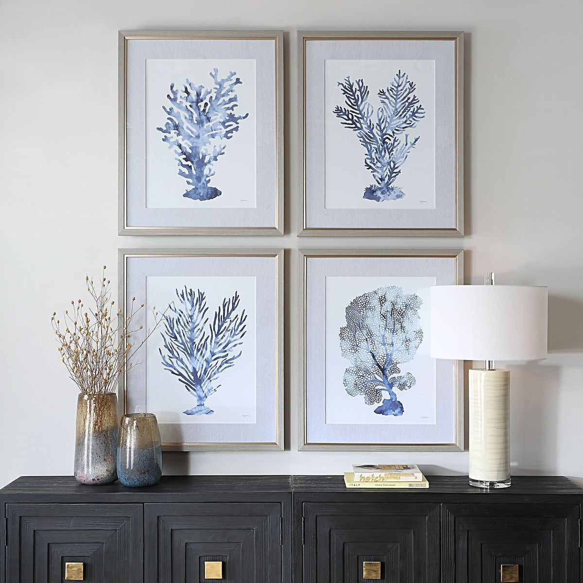 Shibori Coral Framed Prints - Set of 4 by Uttermost