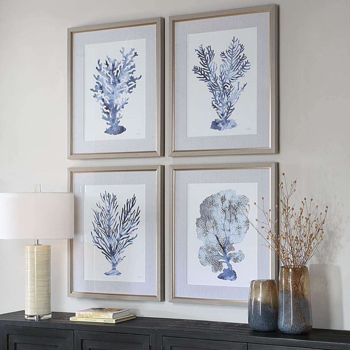 Shibori Coral Framed Prints - Set of 4 by Uttermost
