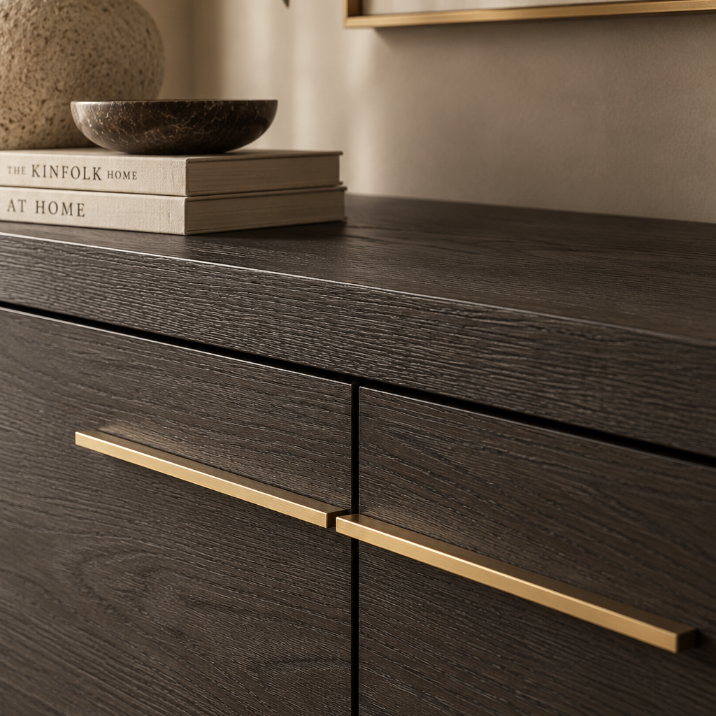 Sorrento Brown Oak Wood & Gold Sideboard by Berkeley Designs
