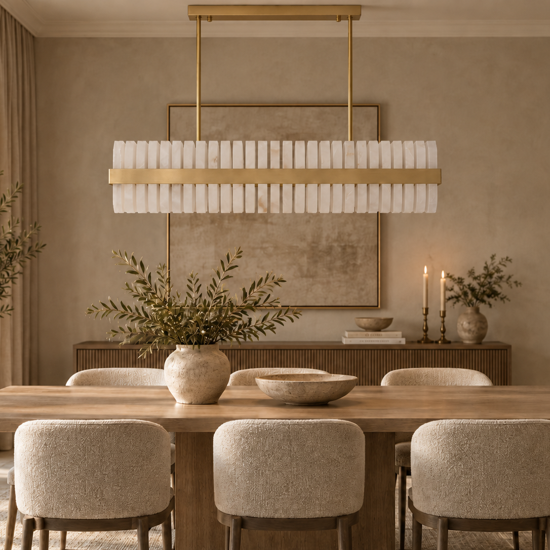 Salerno Gold & Alabaster Linear Dining Pendant 95cm Luxe Collection