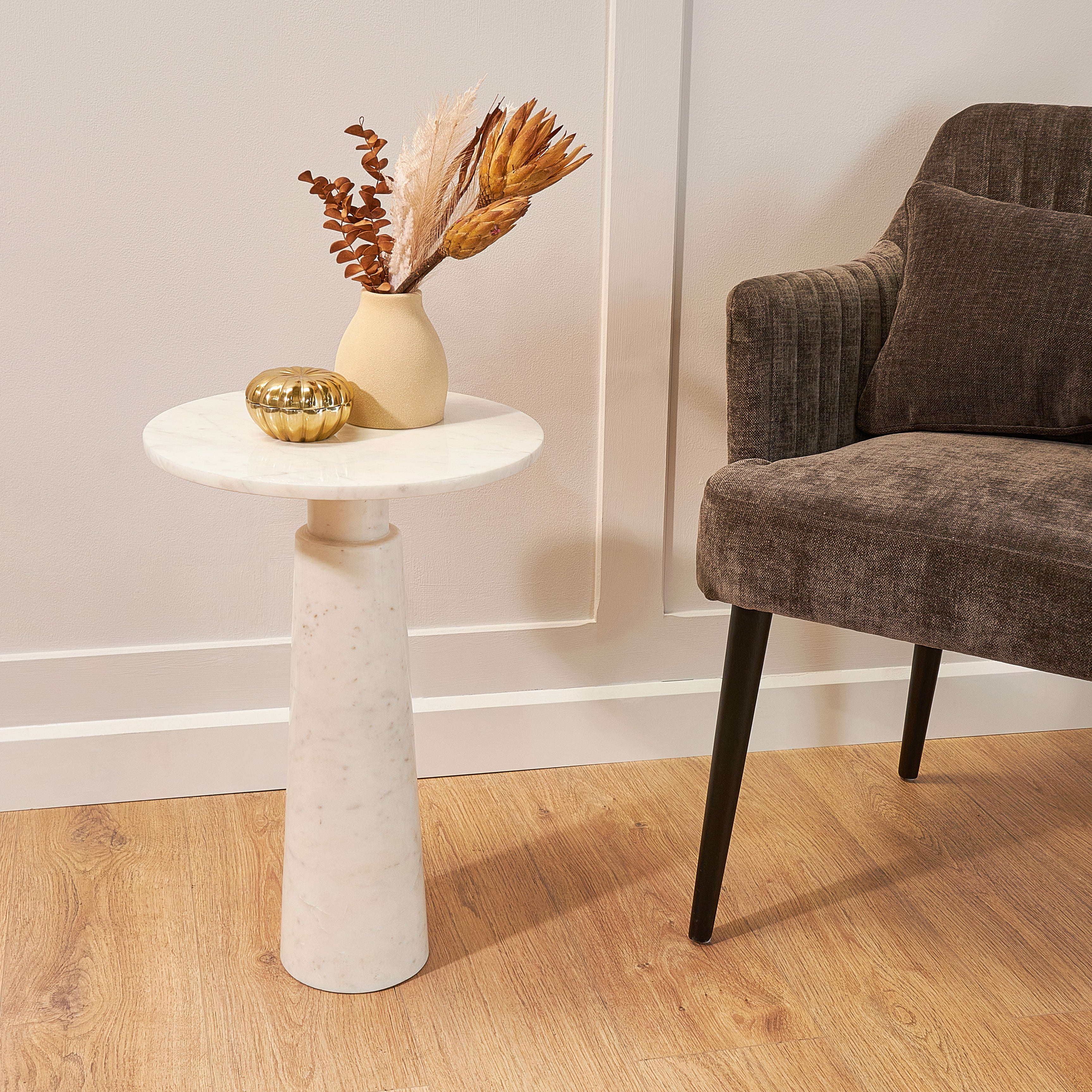 Vilaine White Marble Side Table by RV Astley