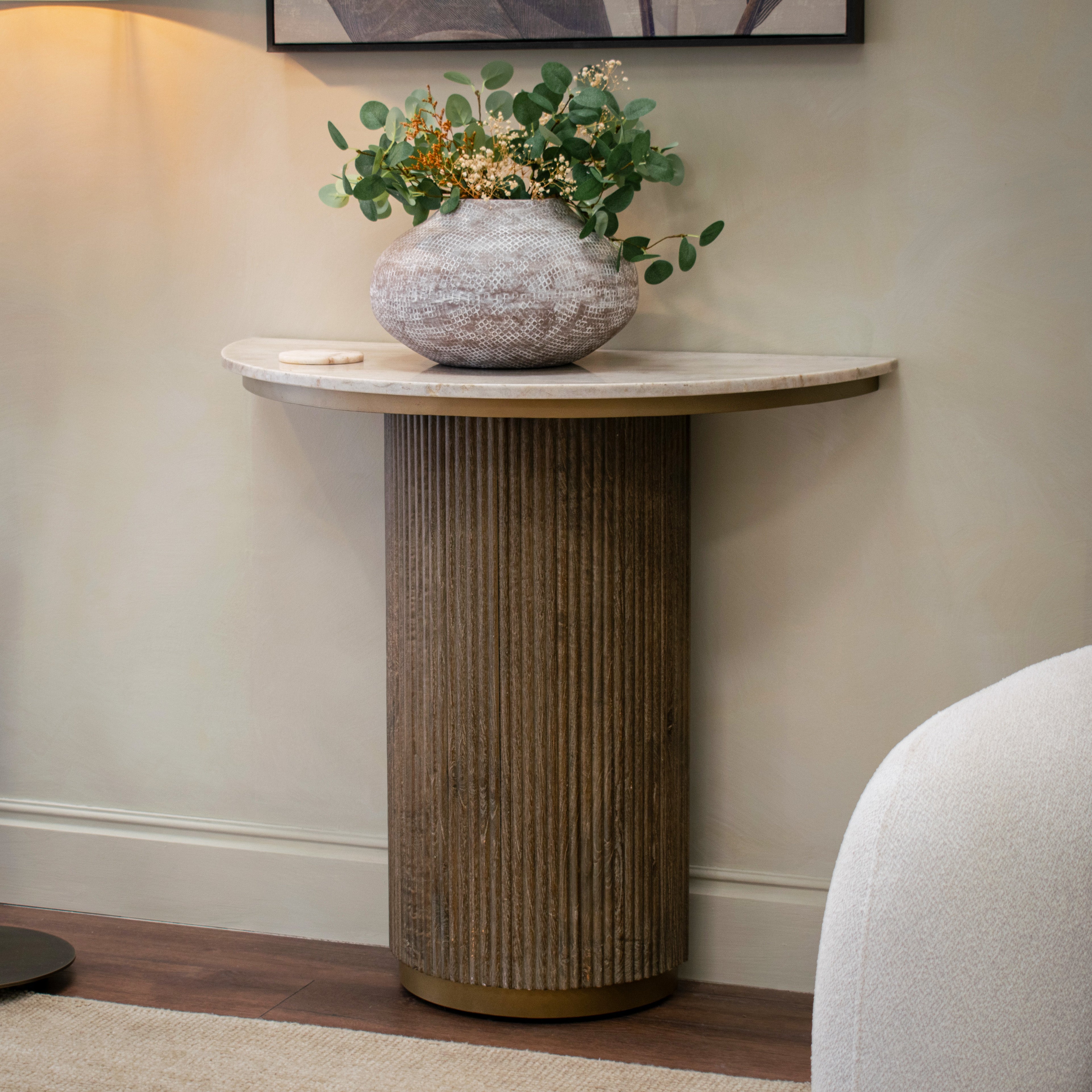 Maigue Brown Wood & Marble Console Table by RV Astley