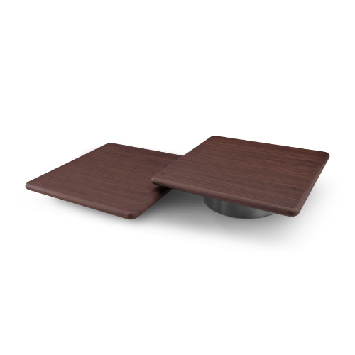 Lakeside I Walnut Wood Coffee Table with Grey Metal Base by Tommy Franks