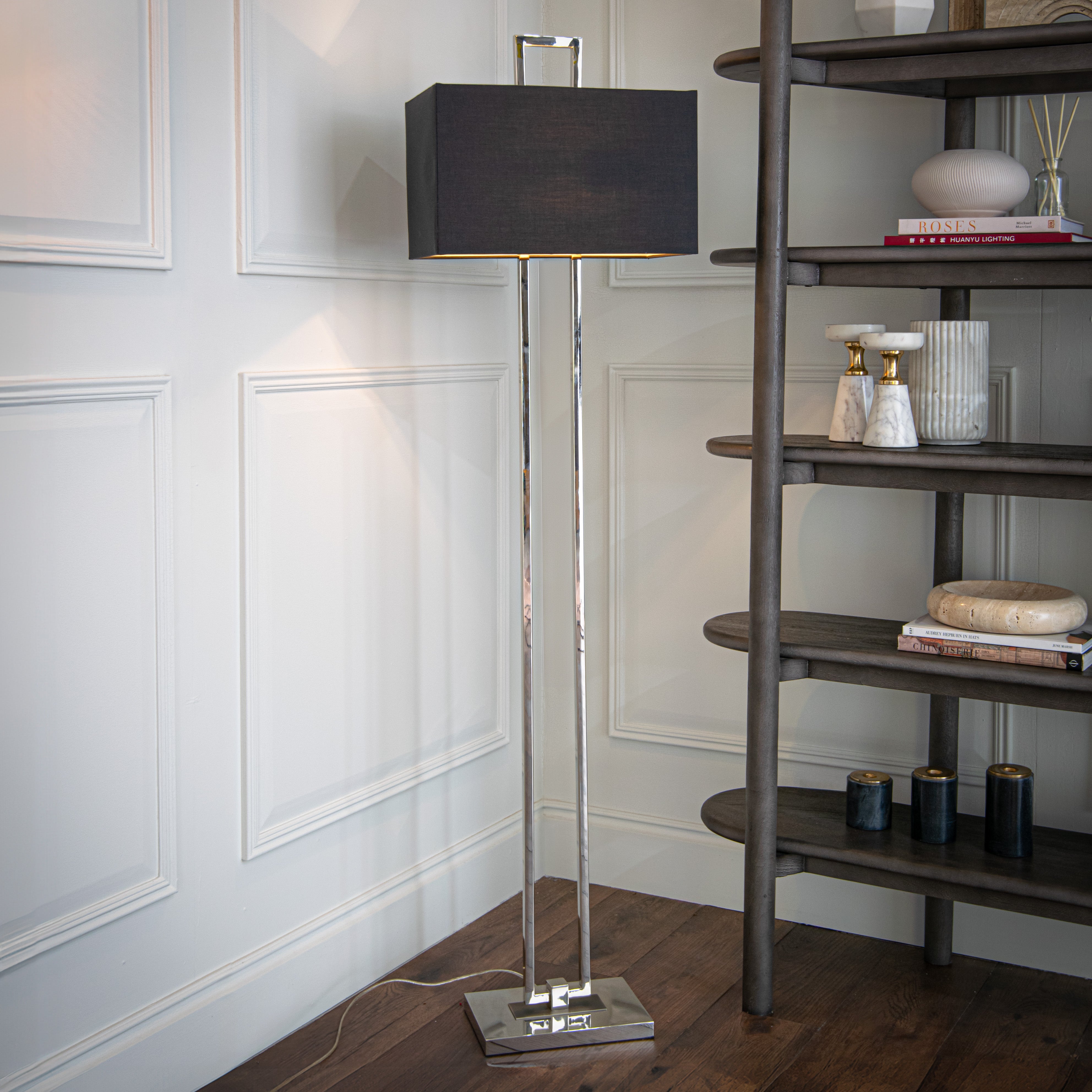 Danby Nickel & Gunmetal Fabric Shade Floor Lamp by RV Astley