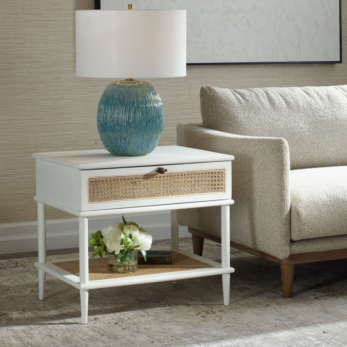 Coast White Rattan Side Table by Uttermost