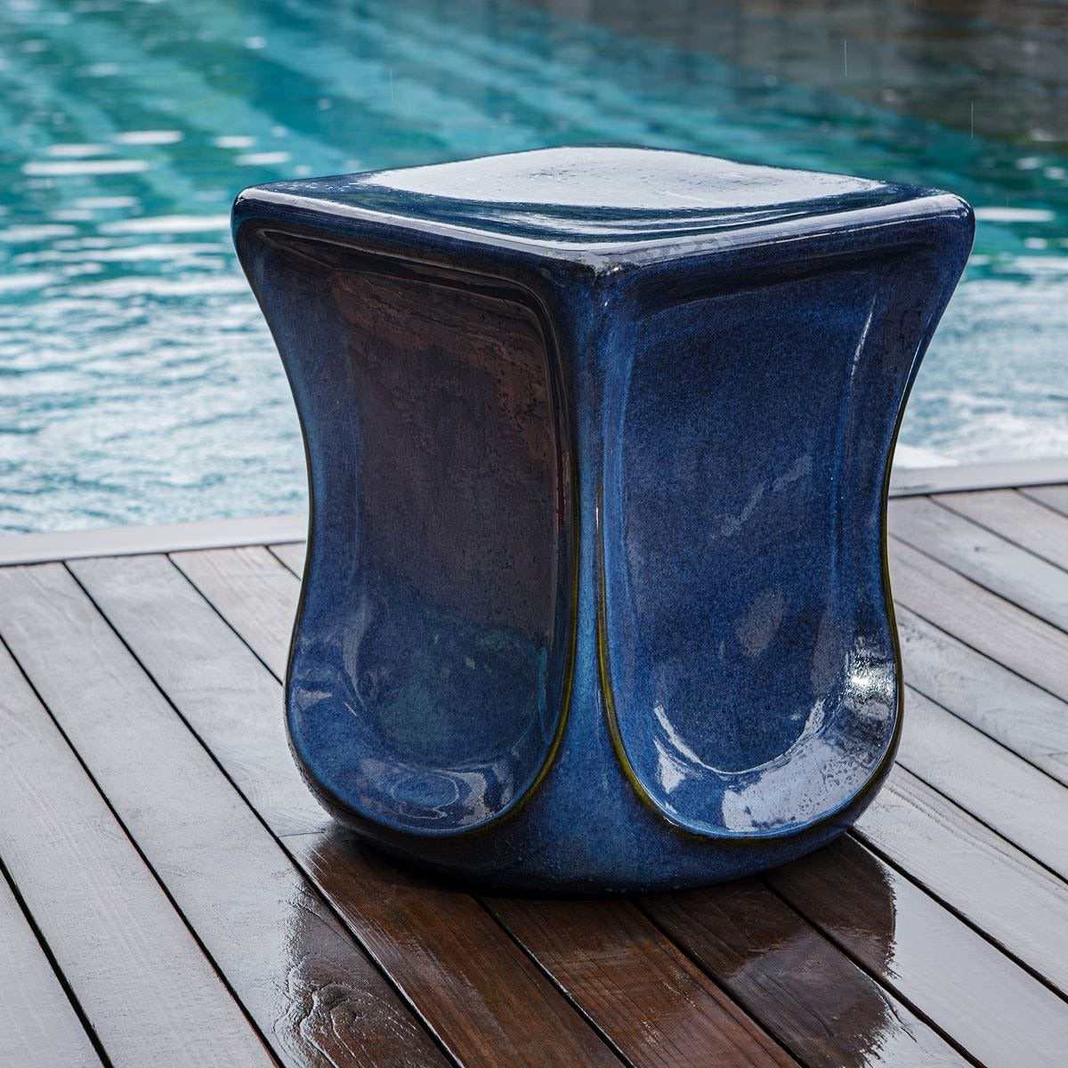 Kaz Deep Blue Garden Stool by Uttermost