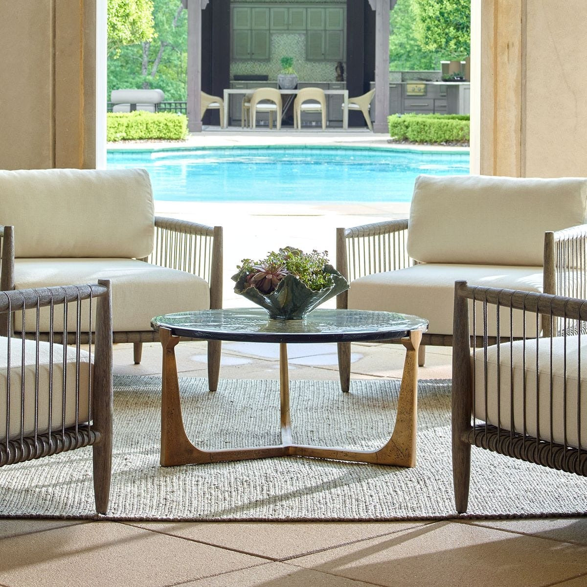Bohdi Outdoor Brass Coffee Table by Uttermost