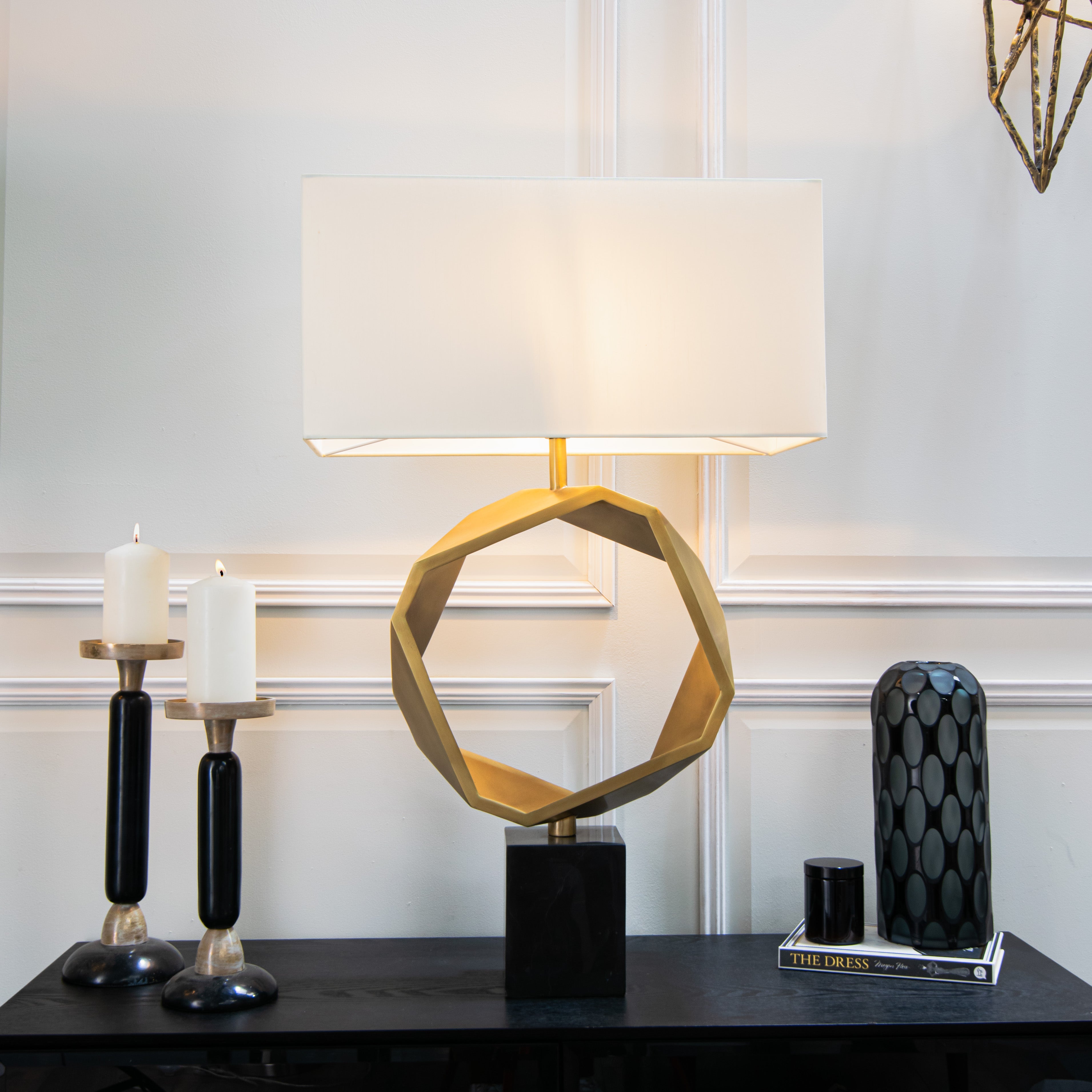 Riley Black Marble & Brass Sculptural Table Lamp by RV Astley