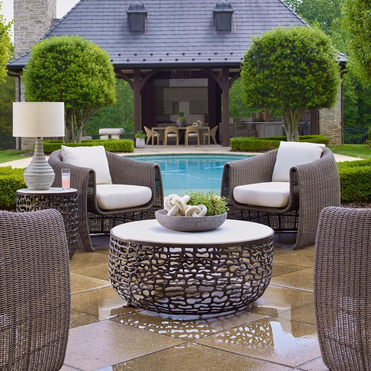 Sabena White Marble Outdoor Coffee Table by Uttermost
