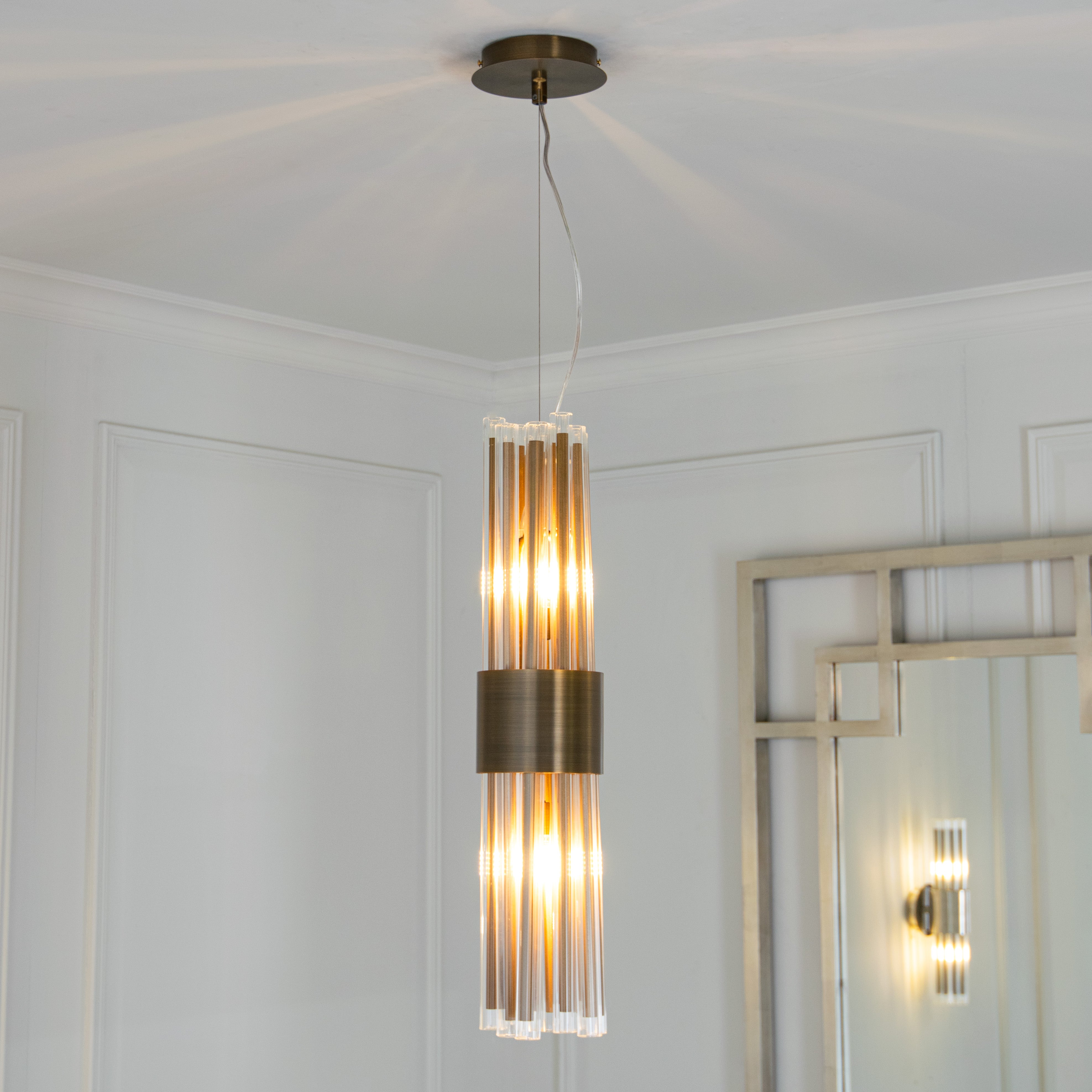 Colmar Antique Brass Pendant Light With Clear Glass Rods by RV Astley