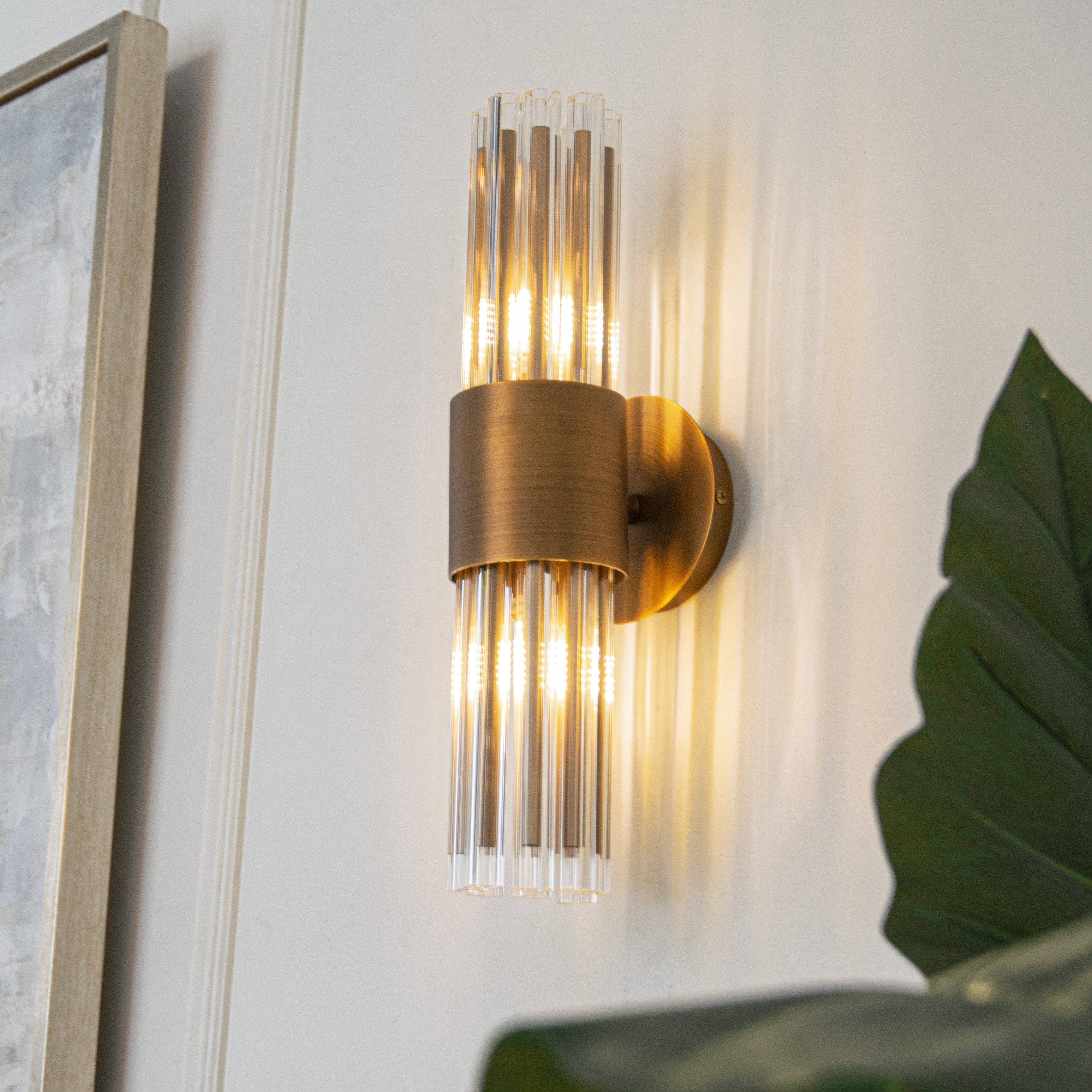 Colmar Antique Brass & Glass Tubes Wall Light by RV Astley