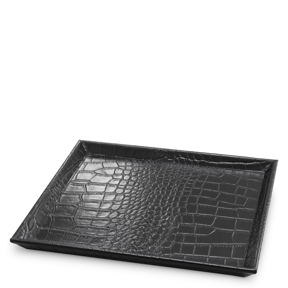Desk Tray Scaleo Croco Embossed Black Leather Set Of 2 Eichholtz