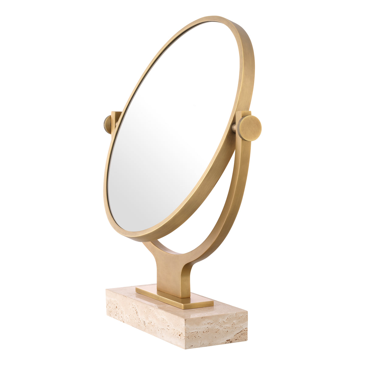 Table Mirror Briançon Travertine Antique Brass Finish Eichholtz