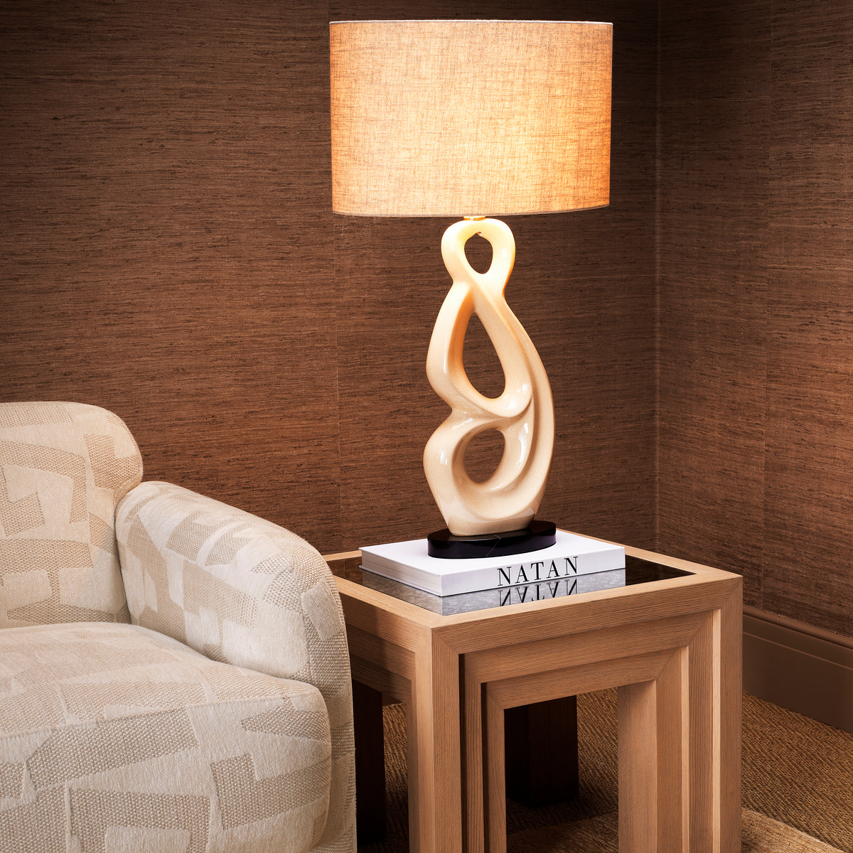 Table Lamp Macias Crackled White Ceramic Incl Shade Eichholtz