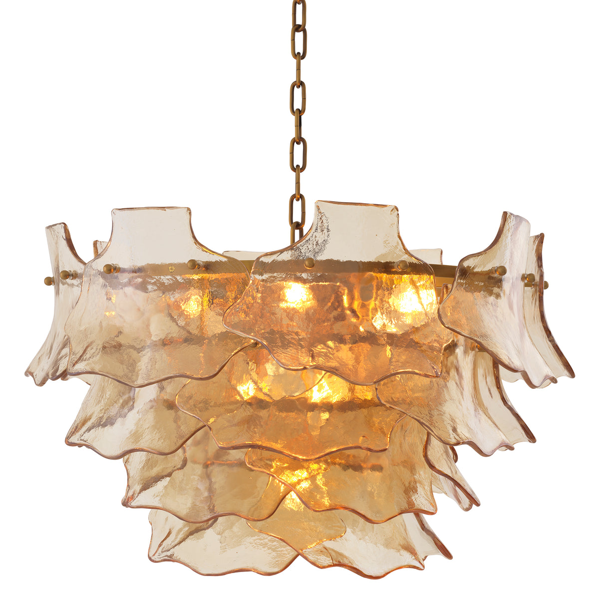 Chandelier Clarendon Antique Brass Finish Champagne Coloured Glass Eichholtz