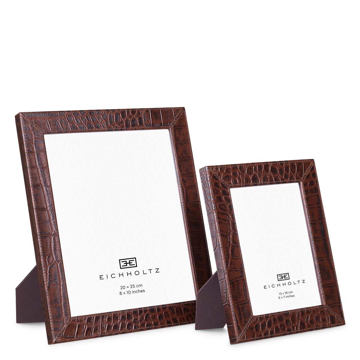 Picture Frame Scaleo Croco Embossed Antique Brown Leather Set Of 2 Eichholtz