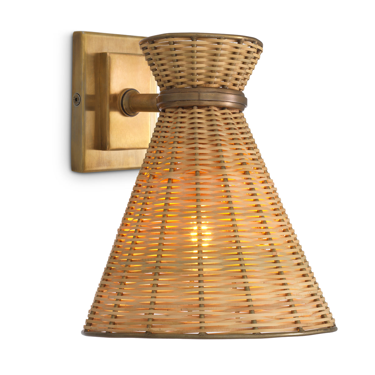 Wall Lamp Kon Tiki Vintage Brass Finish Natural Rattan Eichholtz