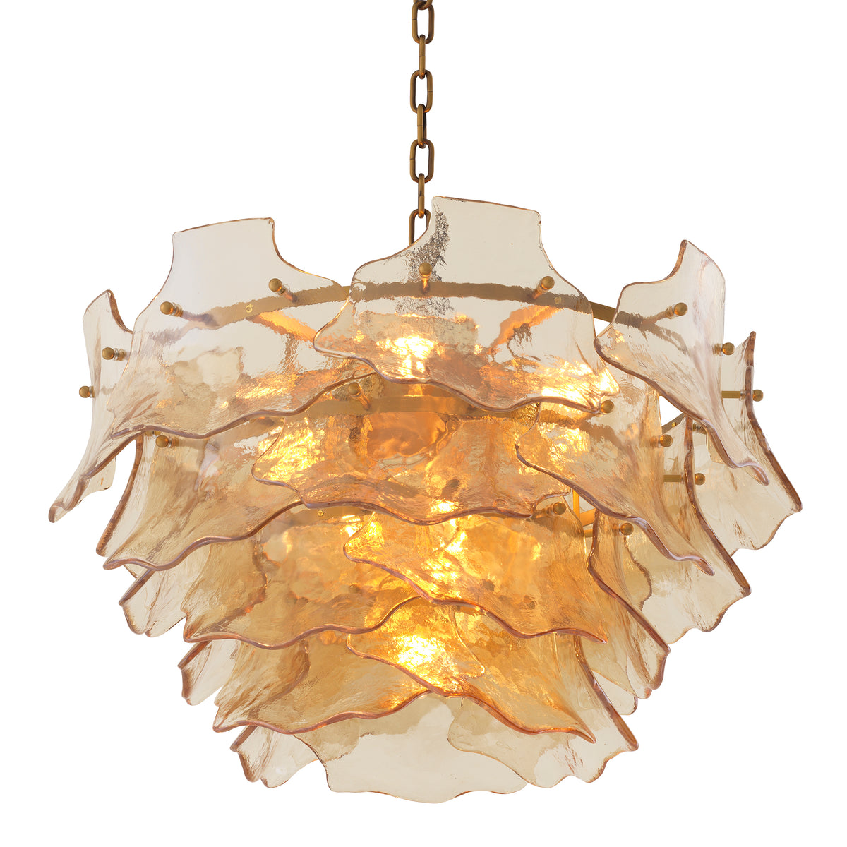 Chandelier Clarendon Antique Brass Finish Champagne Coloured Glass Eichholtz