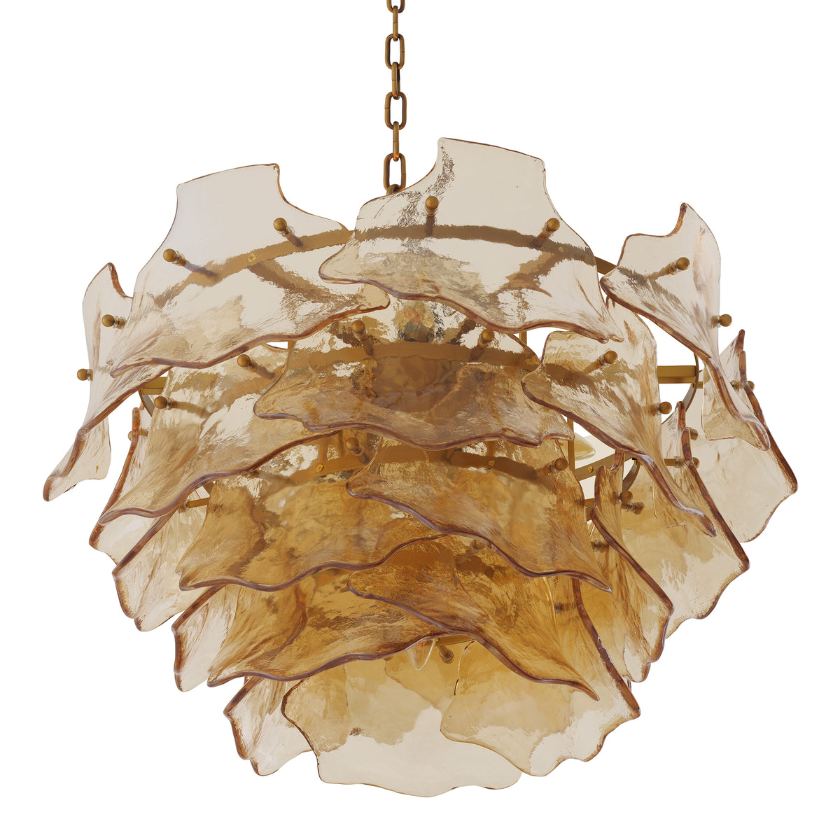 Chandelier Clarendon Antique Brass Finish Champagne Coloured Glass Eichholtz