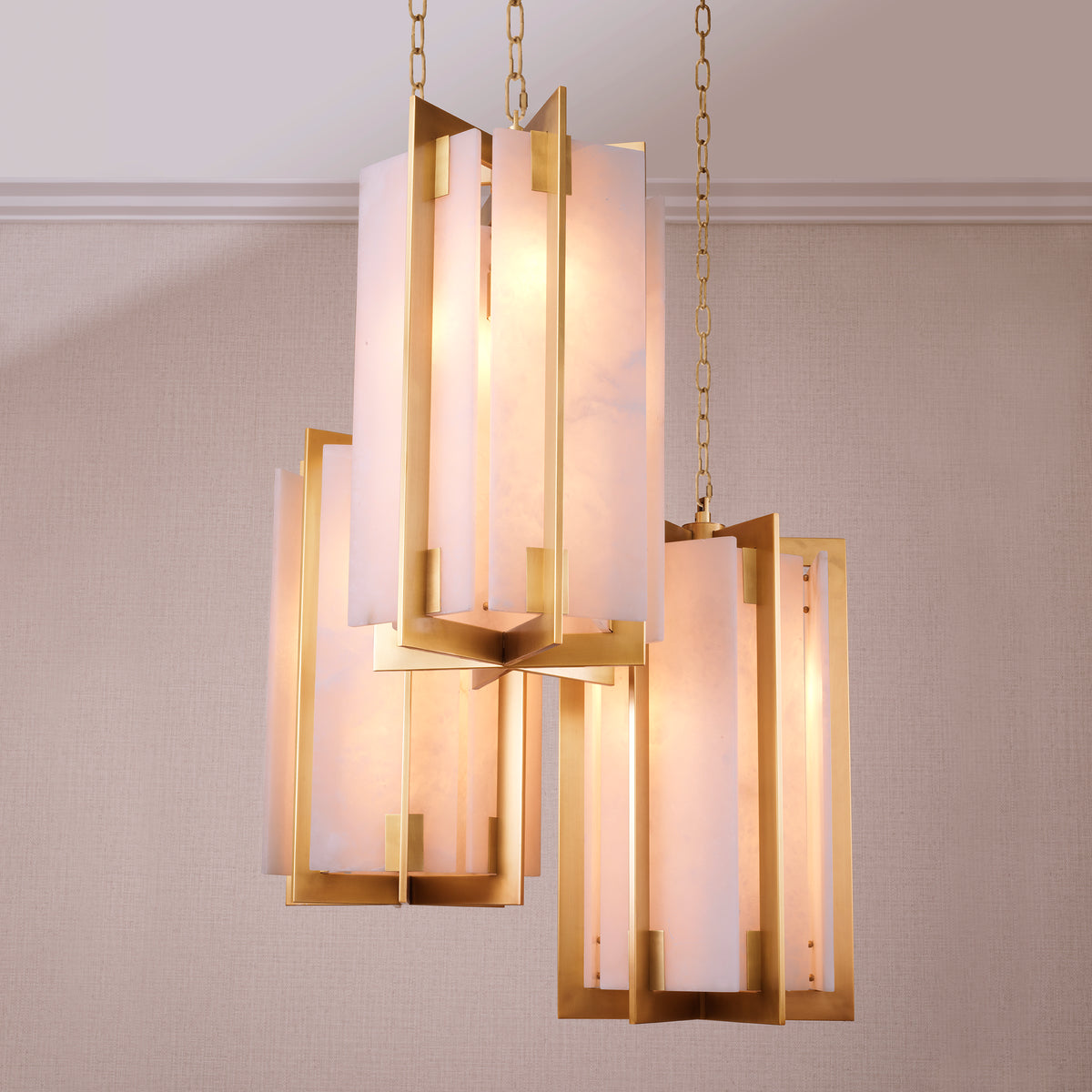 Chandelier Lugano Antique Brass Finish Alabaster Eichholtz