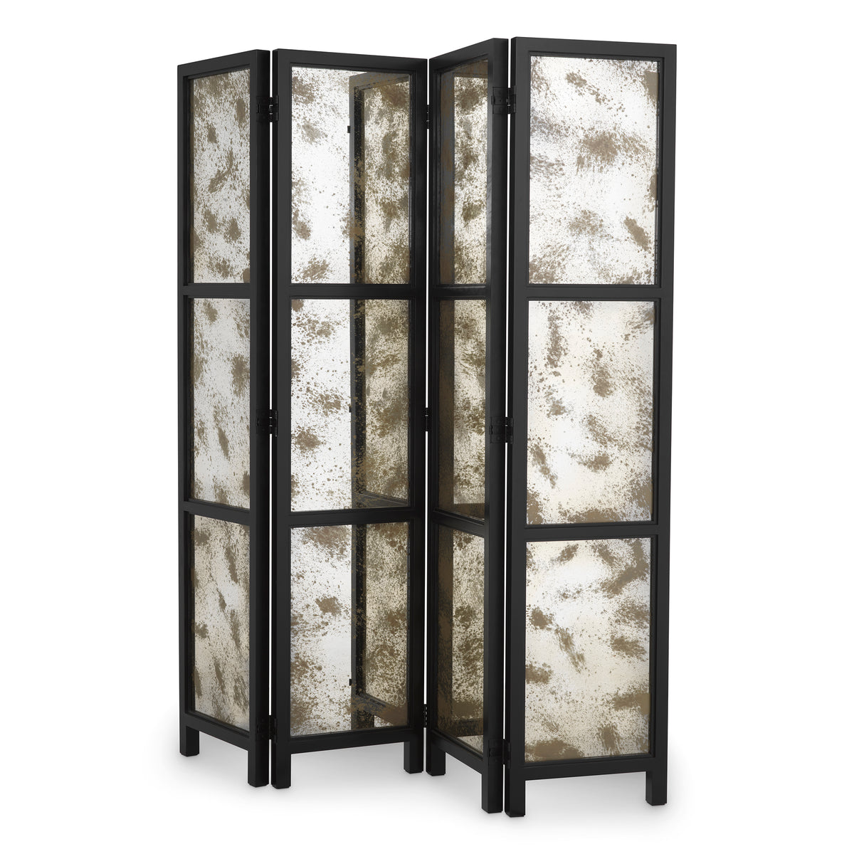 Folding Screen Jacques Classic Black Finish Antique Mirror Glass Eichholtz