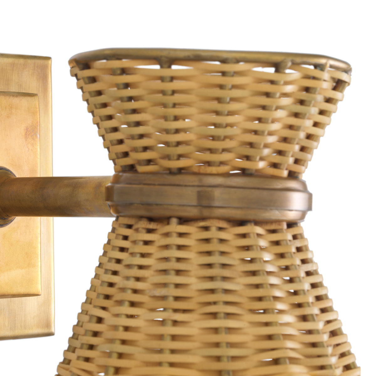 Wall Lamp Kon Tiki Vintage Brass Finish Natural Rattan Eichholtz