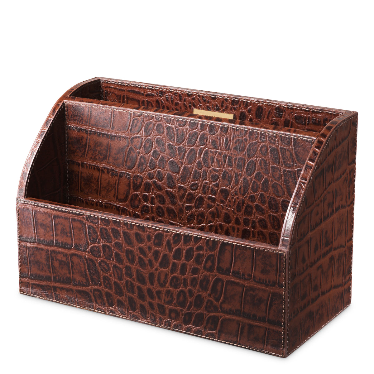 Desk Set Scaleo Croco Embossed Antique Brown Leather Set Of 3 Eichholtz