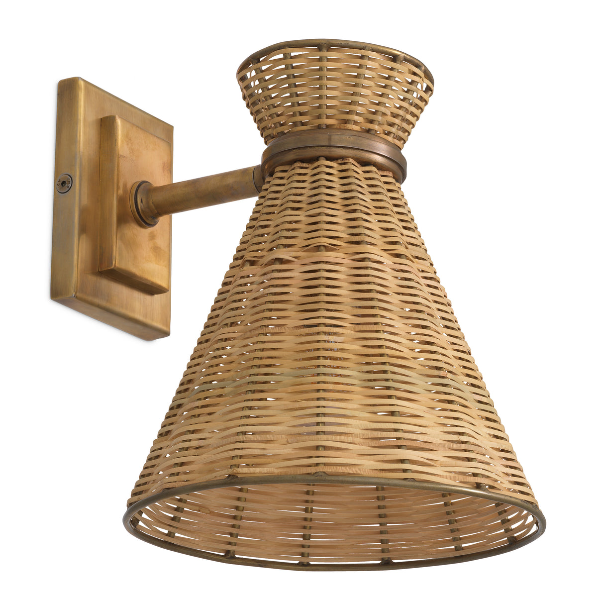 Wall Lamp Kon Tiki Vintage Brass Finish Natural Rattan Eichholtz