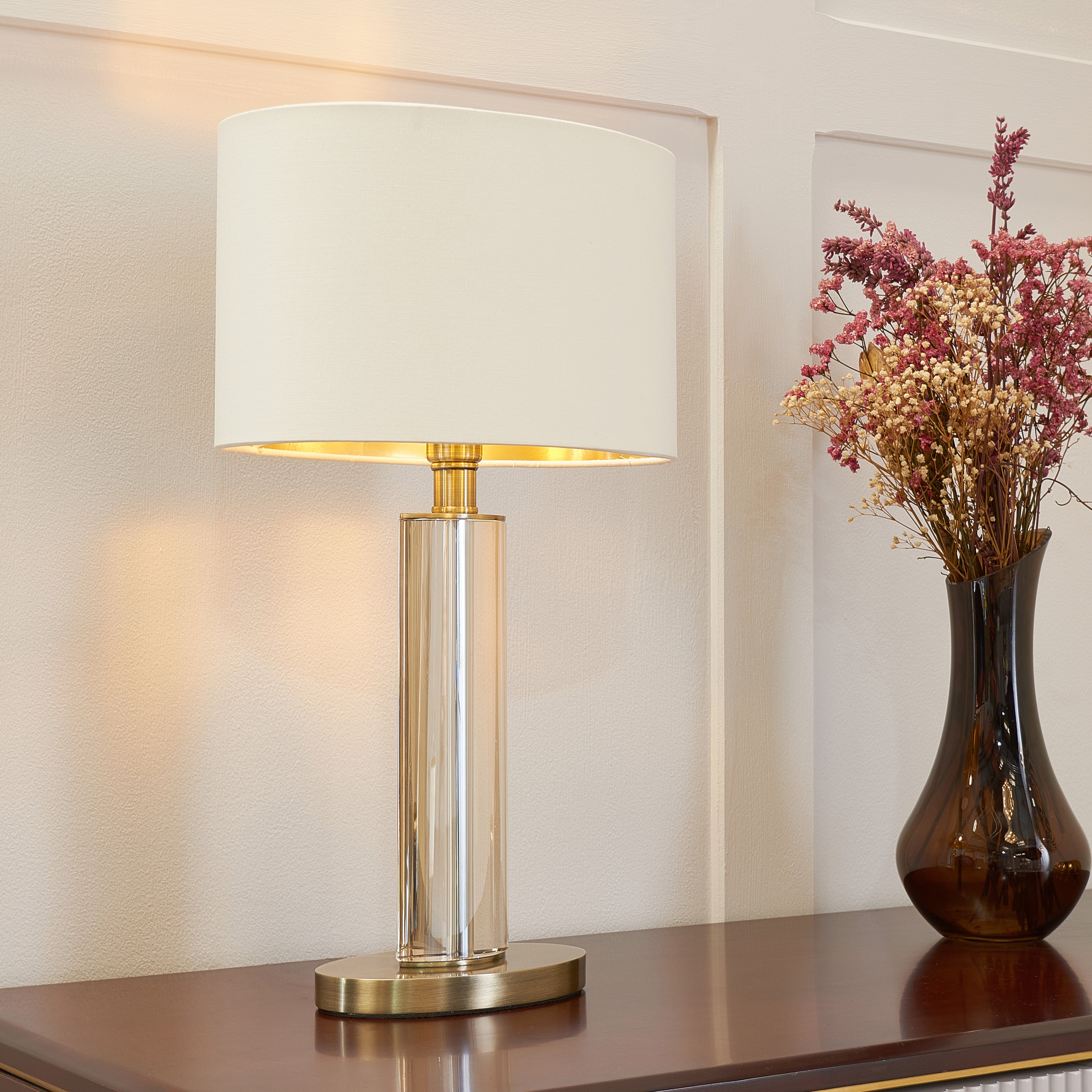 Lisle Cognac Crystal & Antique Brass Table Lamp by RV Astley