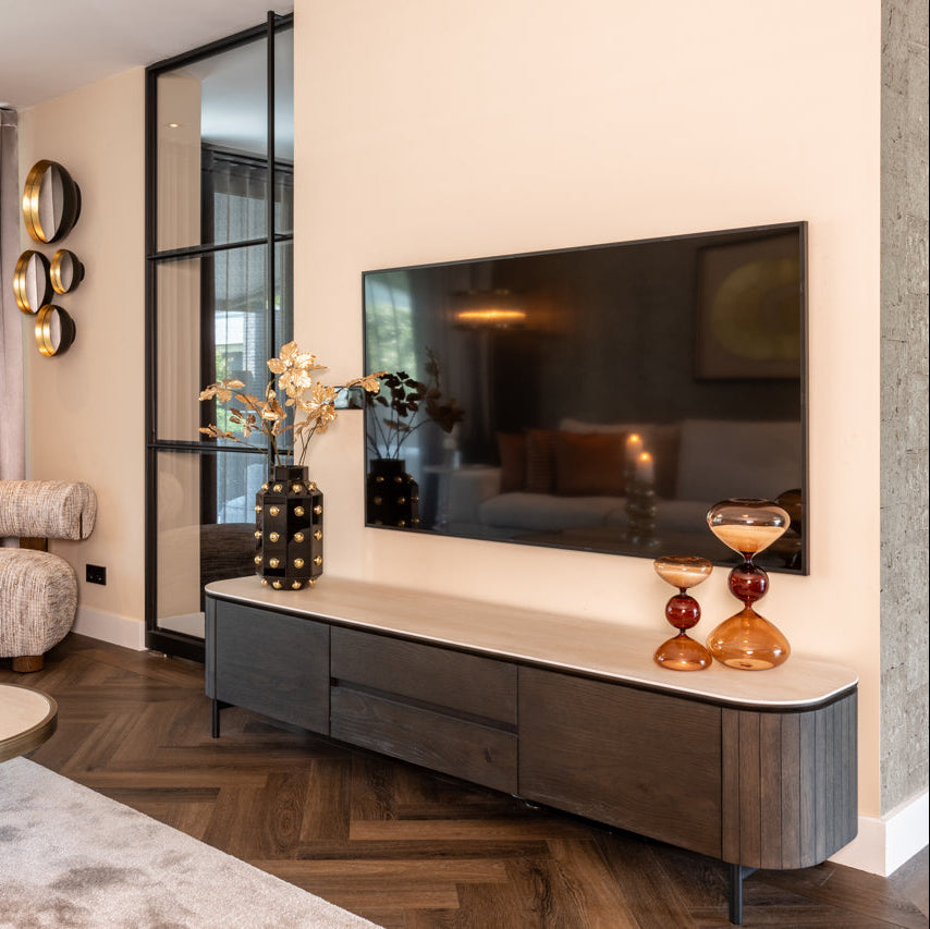 Ritz Brown Oak Veneer & Ceramic Top TV Cabinet by Richmond Interiors
