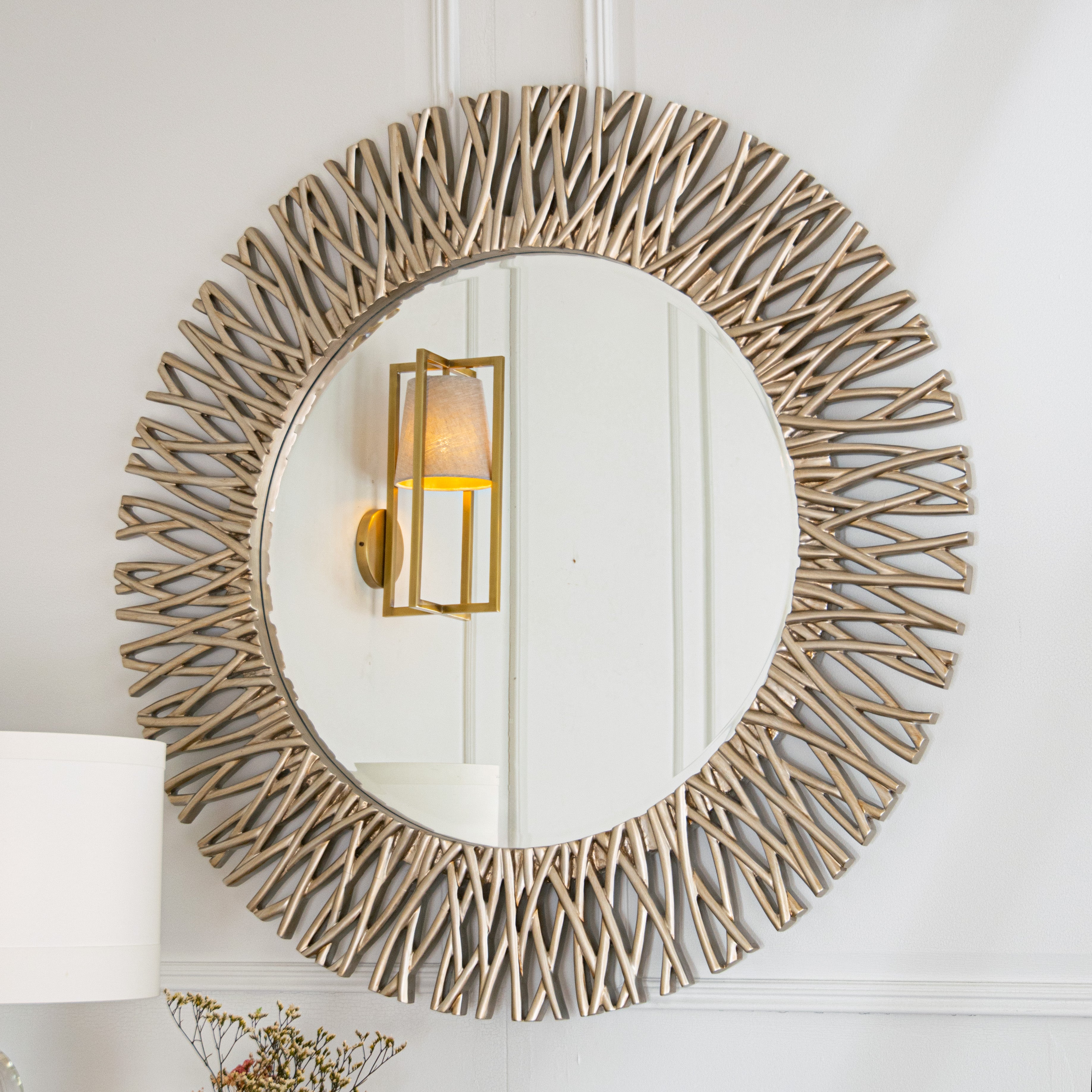 Adel Champagne Silver Round Mirror by RV Astley