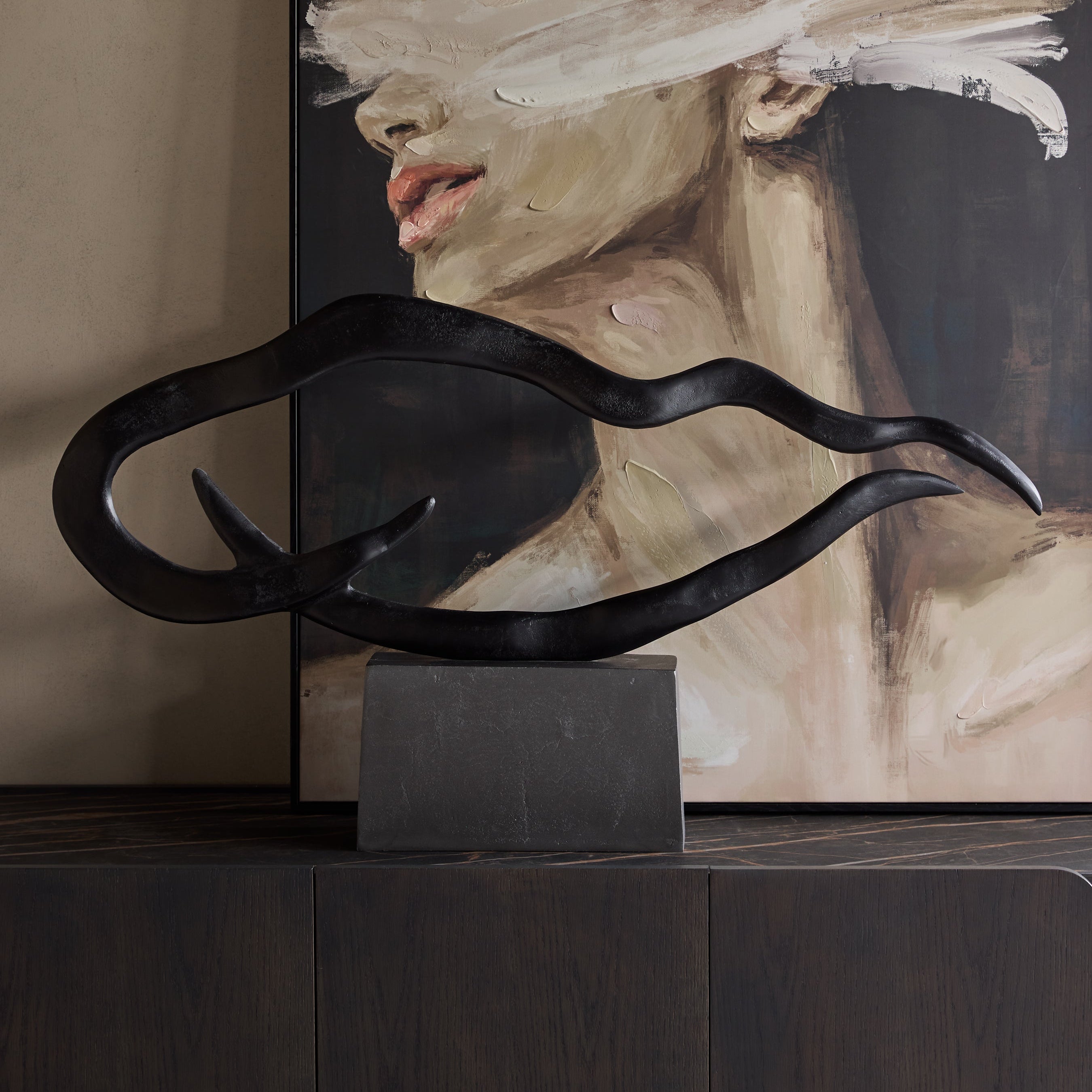 Isla Large Textured Black Aluminium Abstract Sculpture by Libra Interiors