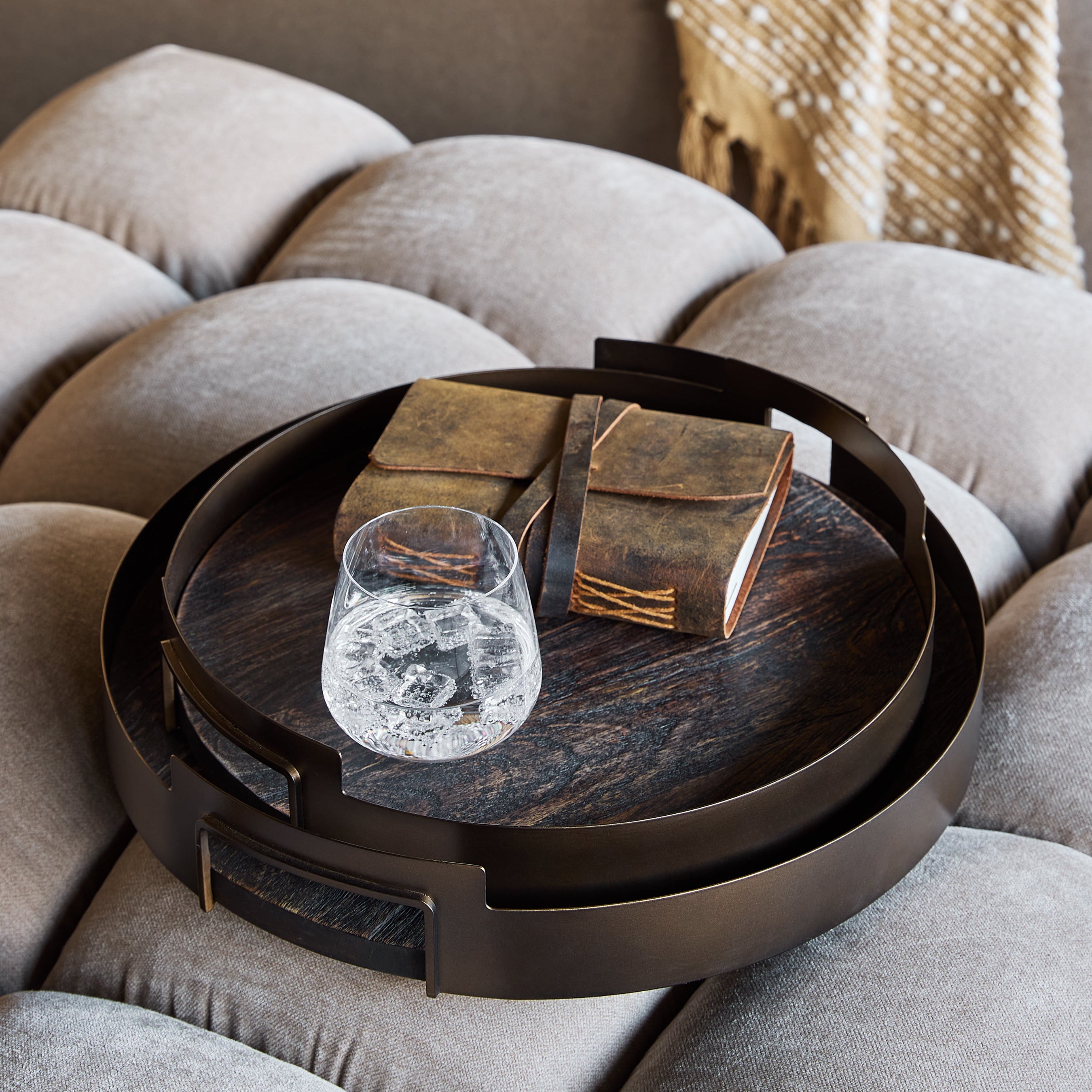 Shibui Mango Wood & Smoked Gold Trays Set of 2 by Libra Interiors