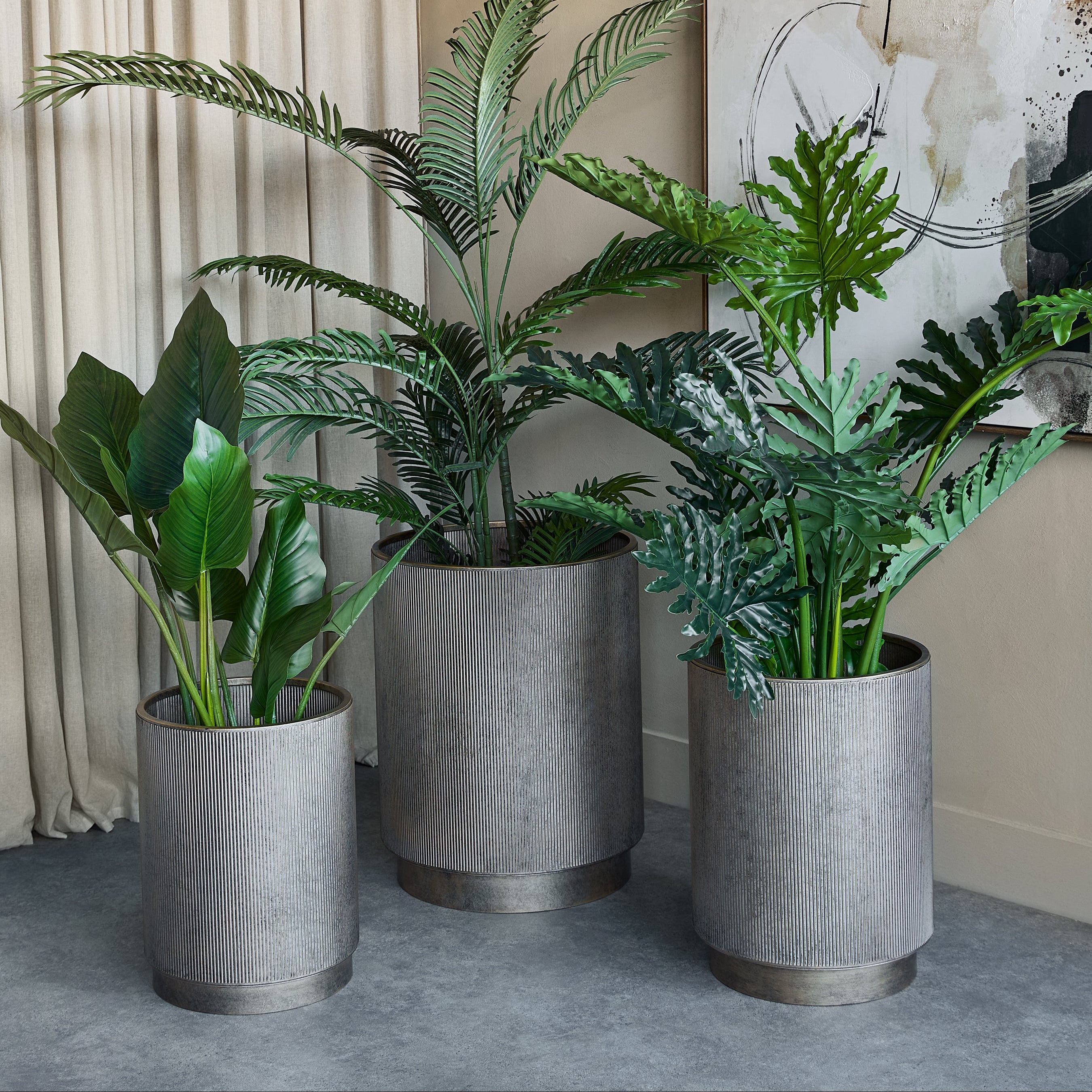 Belvedere Aged Gold Set of 3 Floor Planters by Libra Interiors