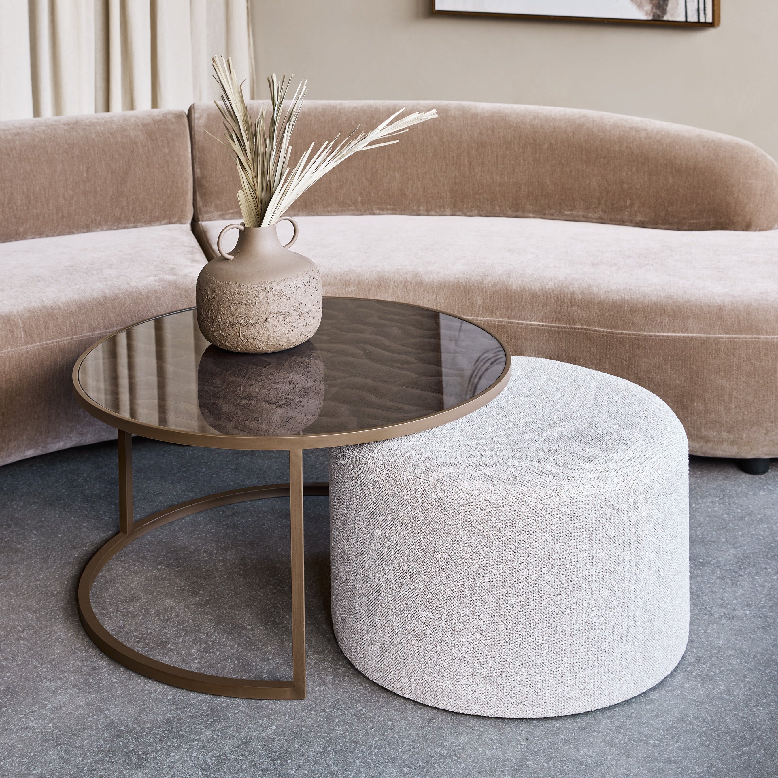 Driftwood Ripple Coffee Table & Nesting Pouffe by Libra Interiors