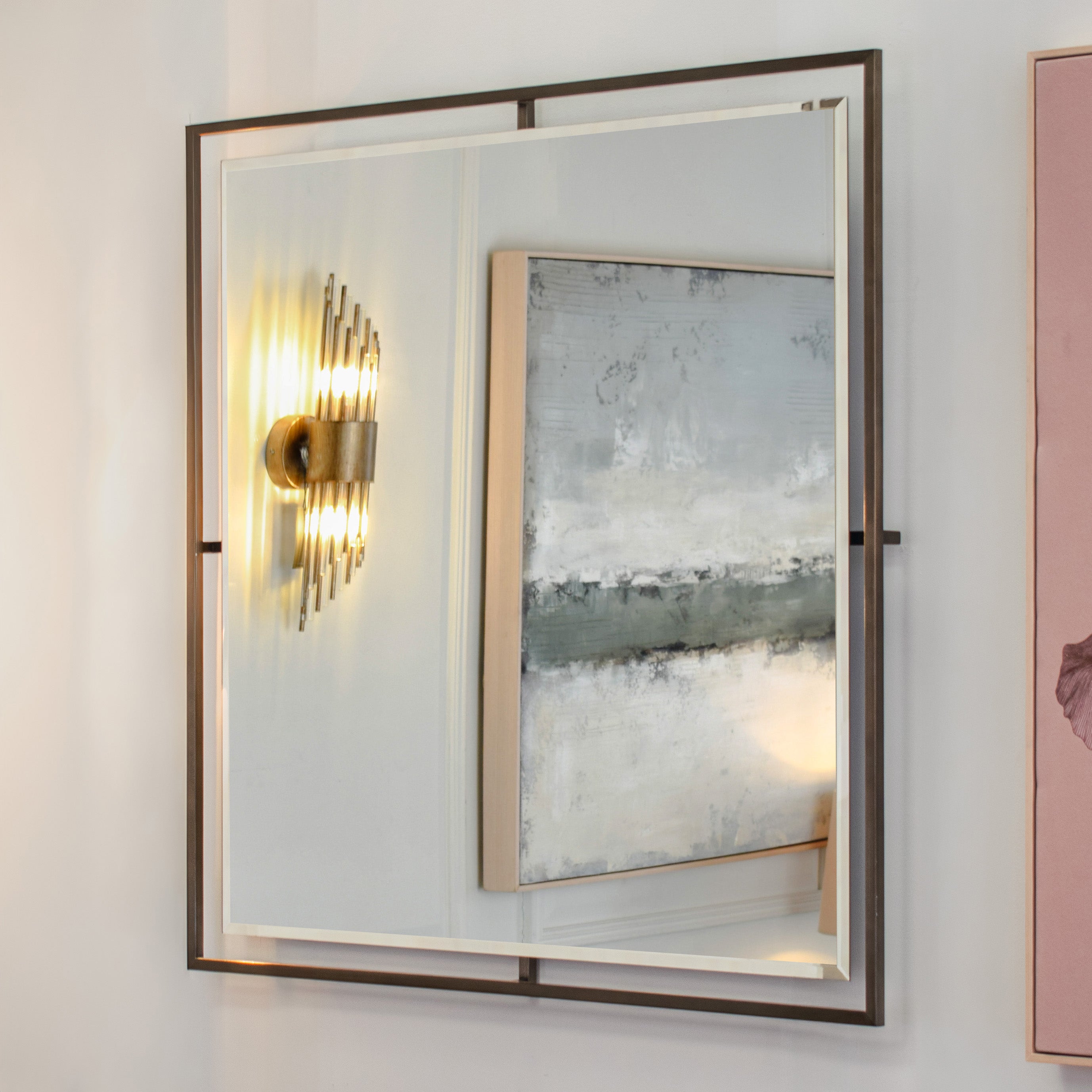 Gordone Dark Antique Brass Finish Square Mirror by RV Astley