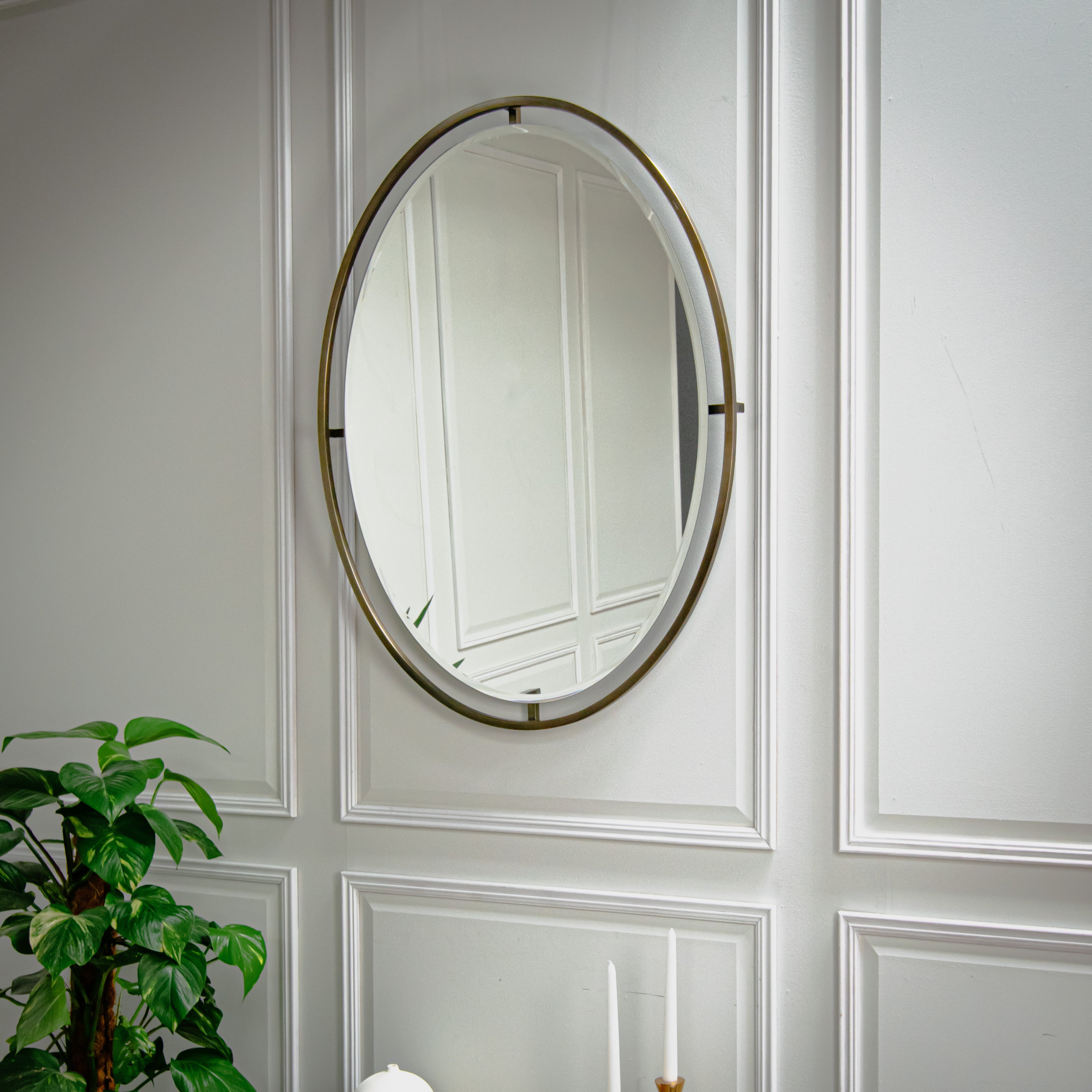 Gordone Dark Antique Brass Finish Oval Mirror by RV Astley