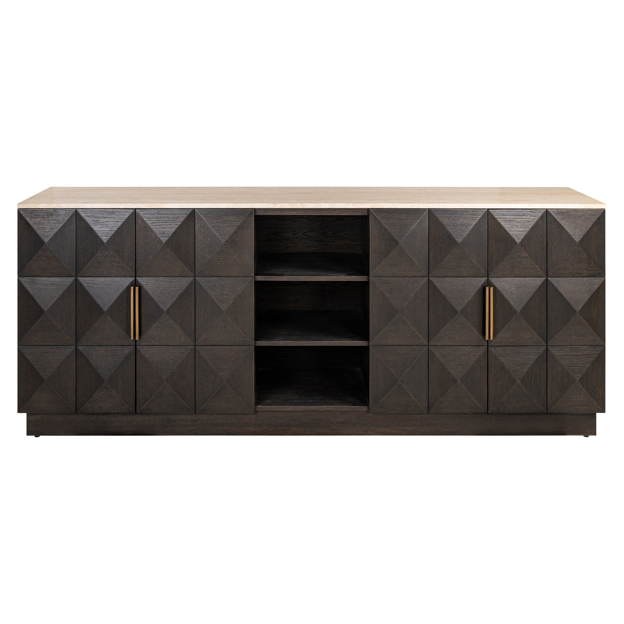 Claremont 4-doors 2-Shelves Brown Oak Veneer & Travertine Top Sideboard by Richmond Interiors