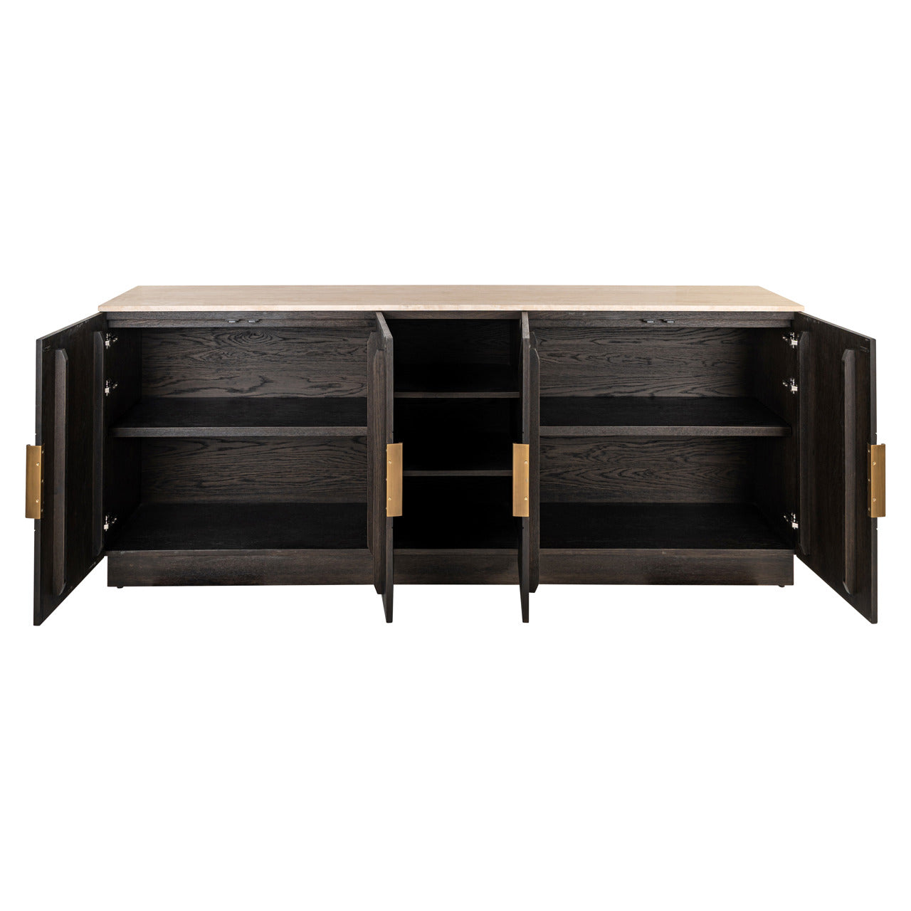 Claremont 4-doors 2-Shelves Brown Oak Veneer & Travertine Top Sideboard by Richmond Interiors