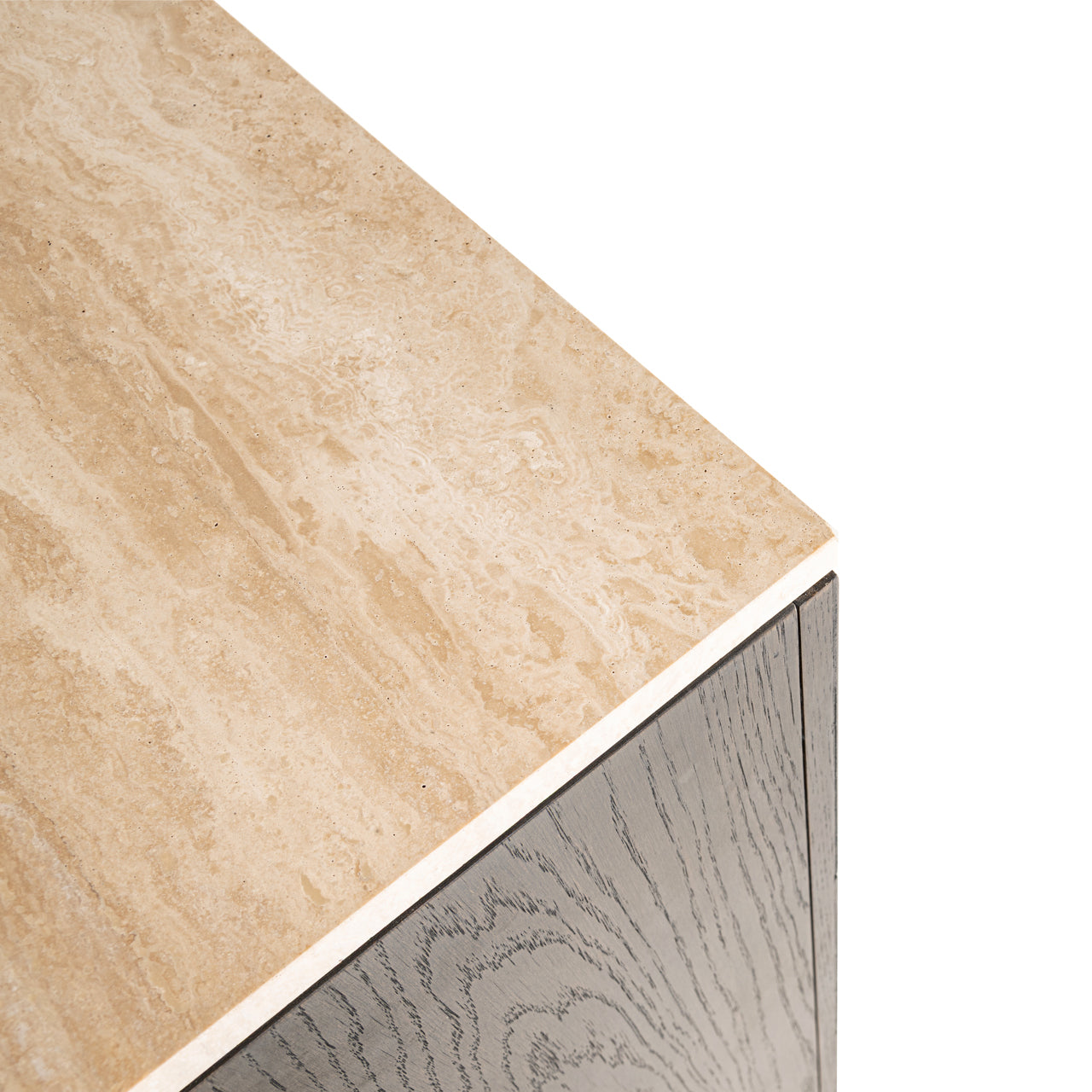 Claremont 4-doors 2-Shelves Brown Oak Veneer & Travertine Top Sideboard by Richmond Interiors