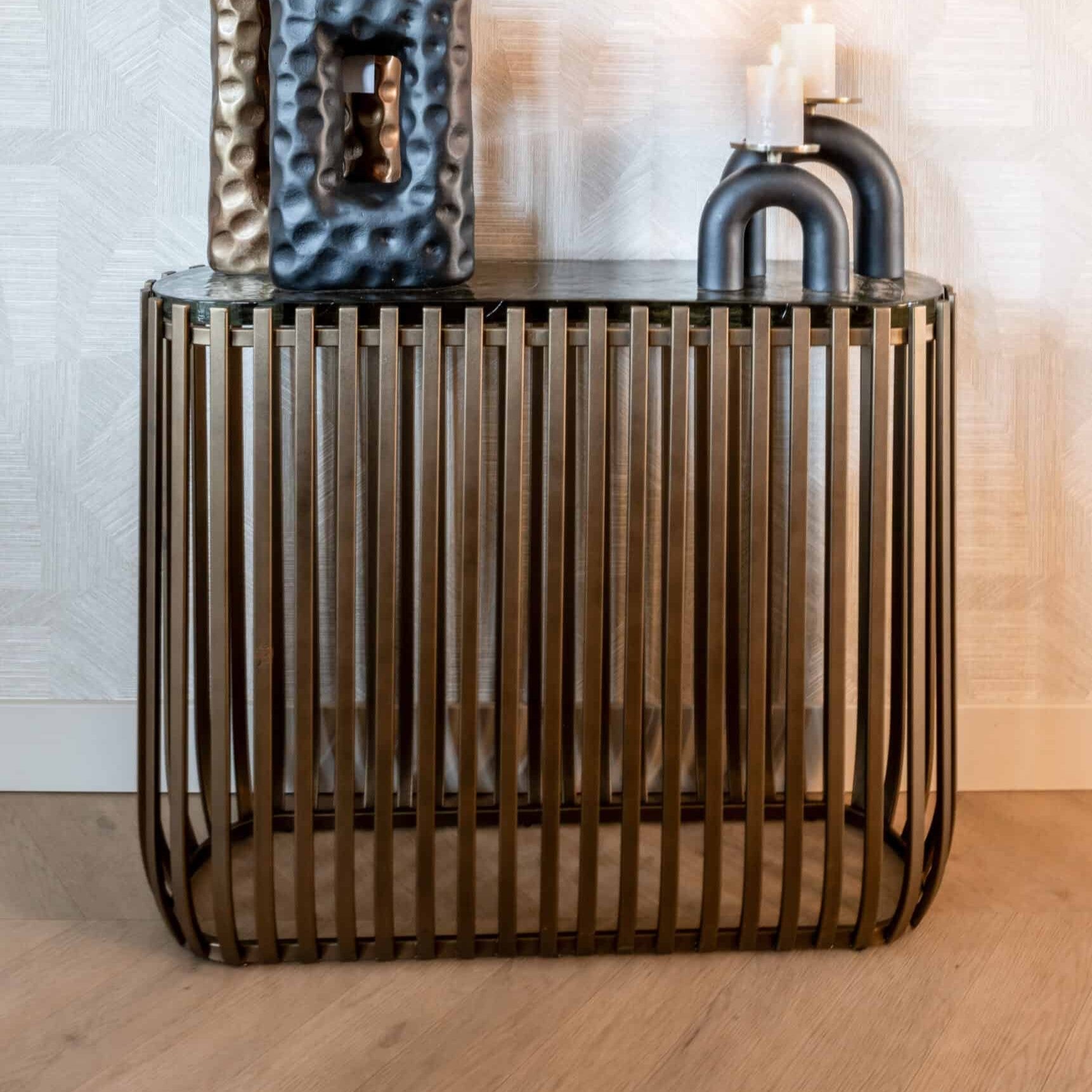 Volante Gold Console Table with Glass Top by Richmond Interiors
